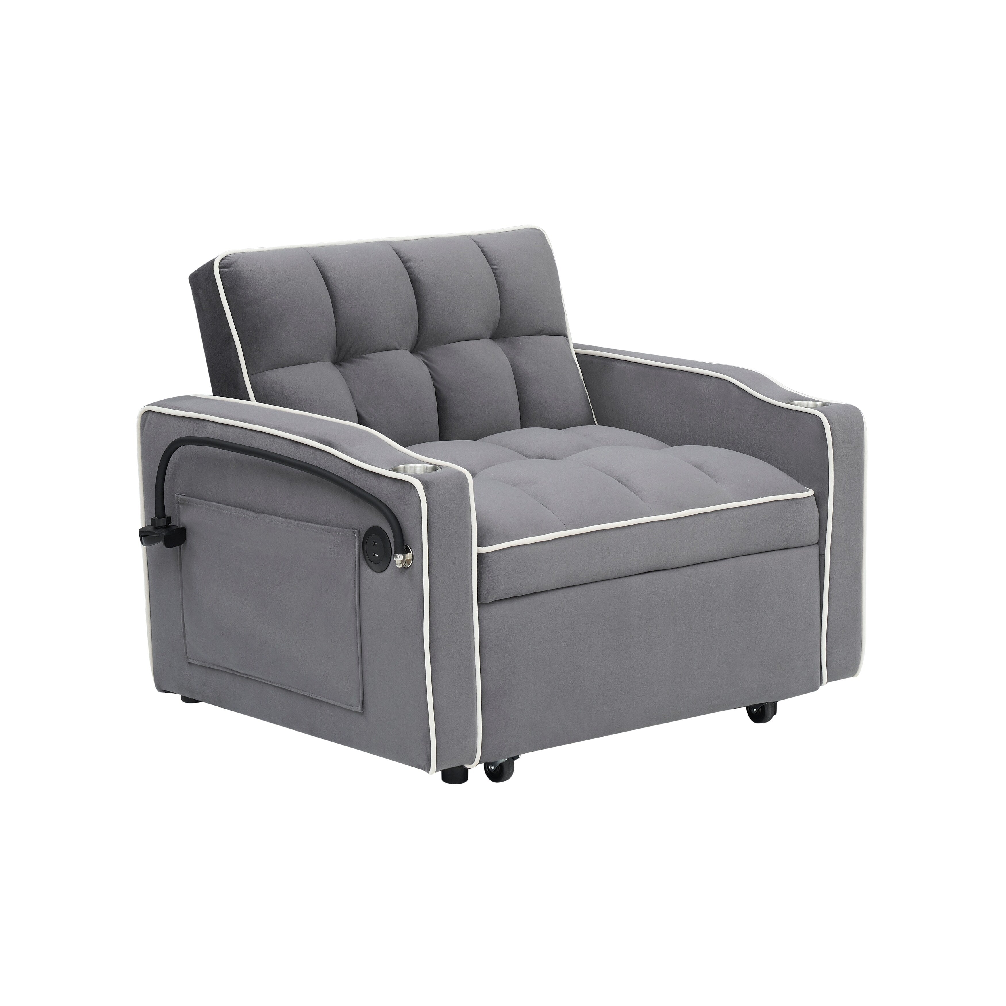 Modern 70.86 3 in 1 Single Convertible Sofa Bed with Adjustable Back and USB Charging Port for Living Room