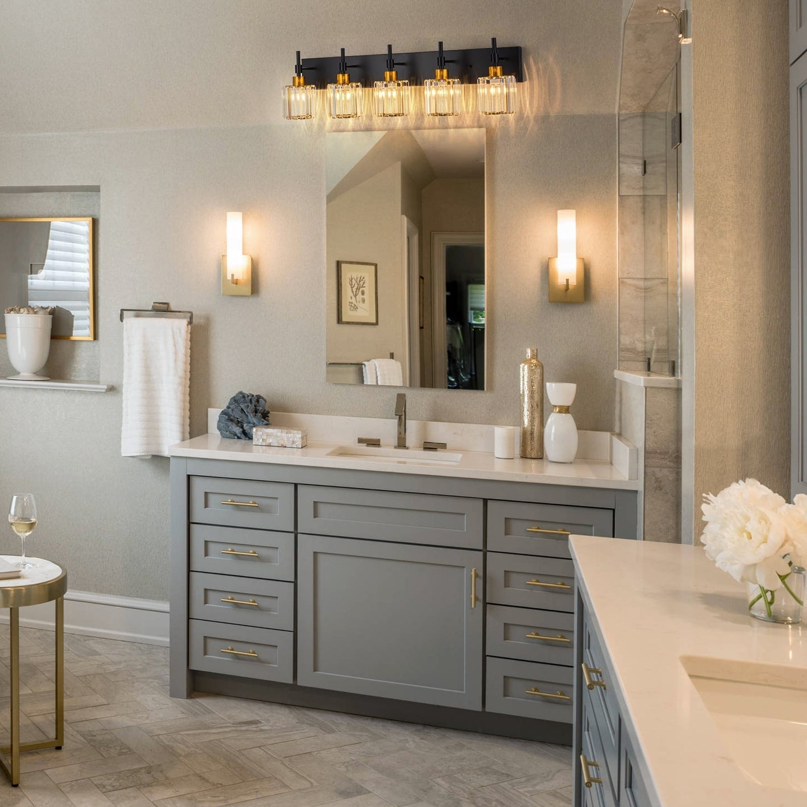 Modern Dimmable Crystal Bathroom Vanity Light Wall Sconces with Crystal Shades