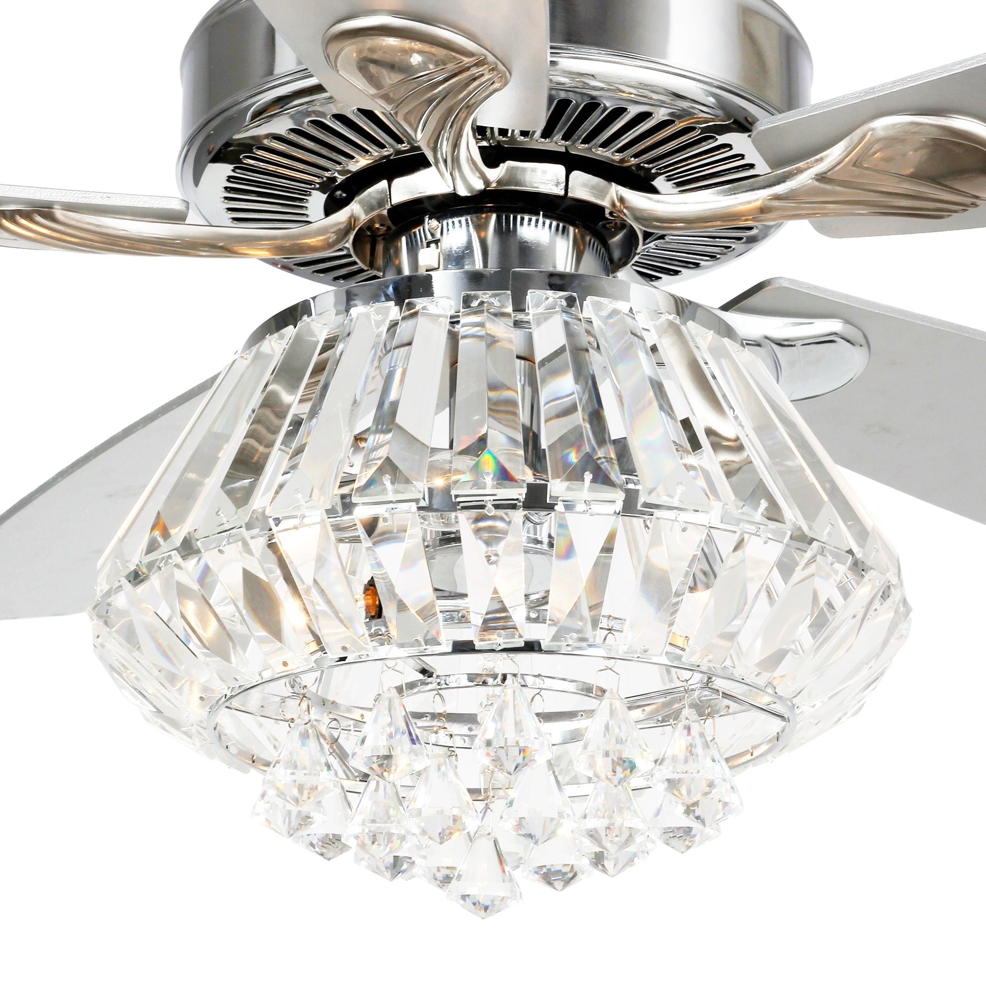 Modern Chrome 52-inch Crystal Chandelier Ceiling Fan with Remote