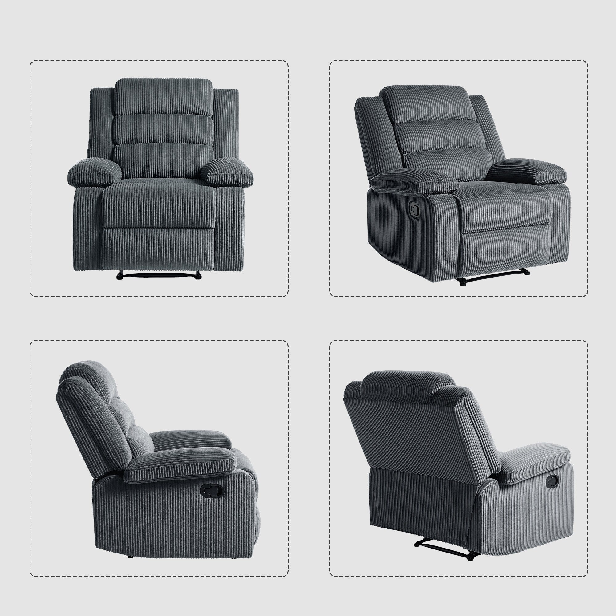 Modern Corduroy Manual Recliner Chair, Lounger Adjustable Recliners with Wide Armrest