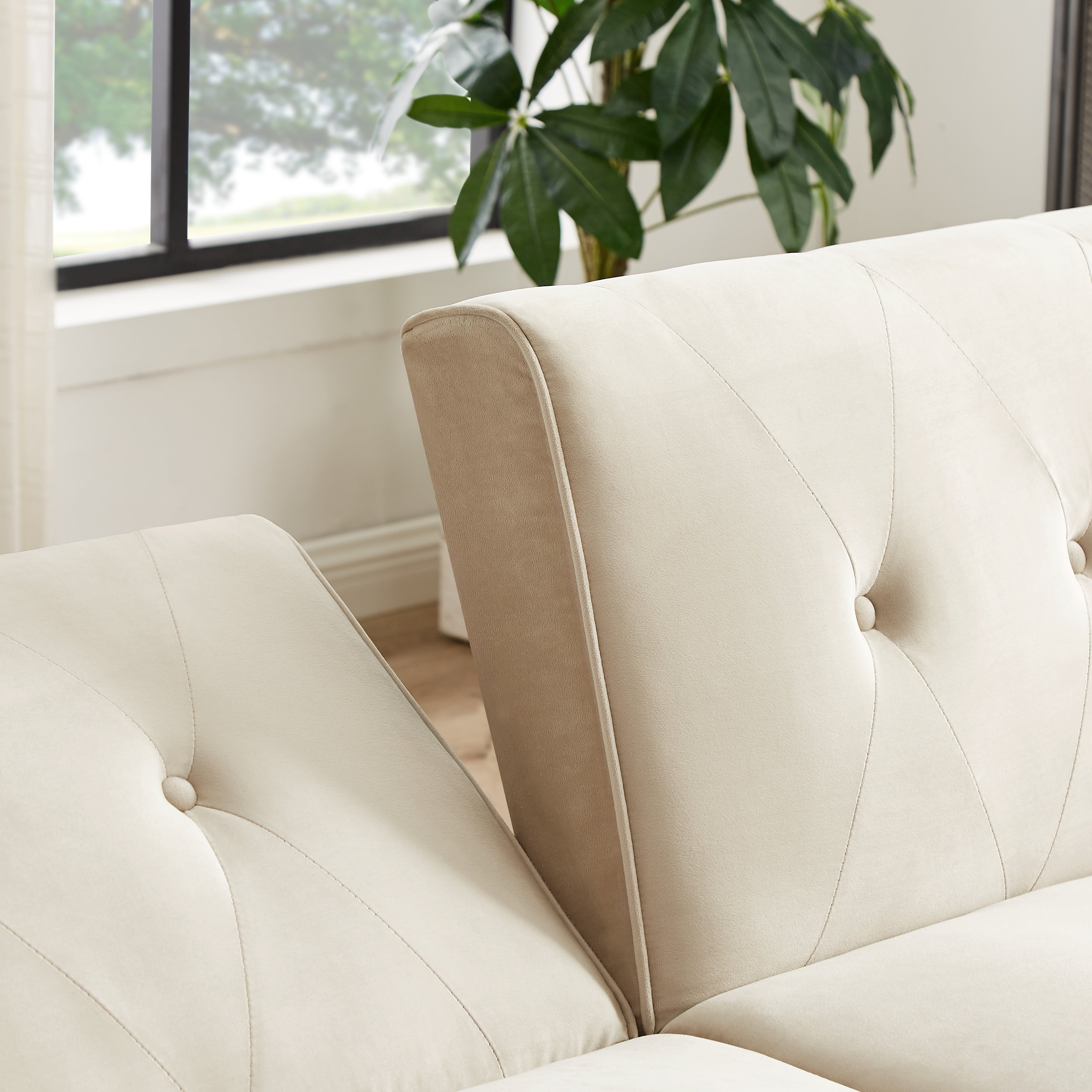 Modern Futon Sofa Bed, Convertible Sleeper Sofa with Tapered Wood Legs, 78.35 W, Small Split Back Sofa for Living Room