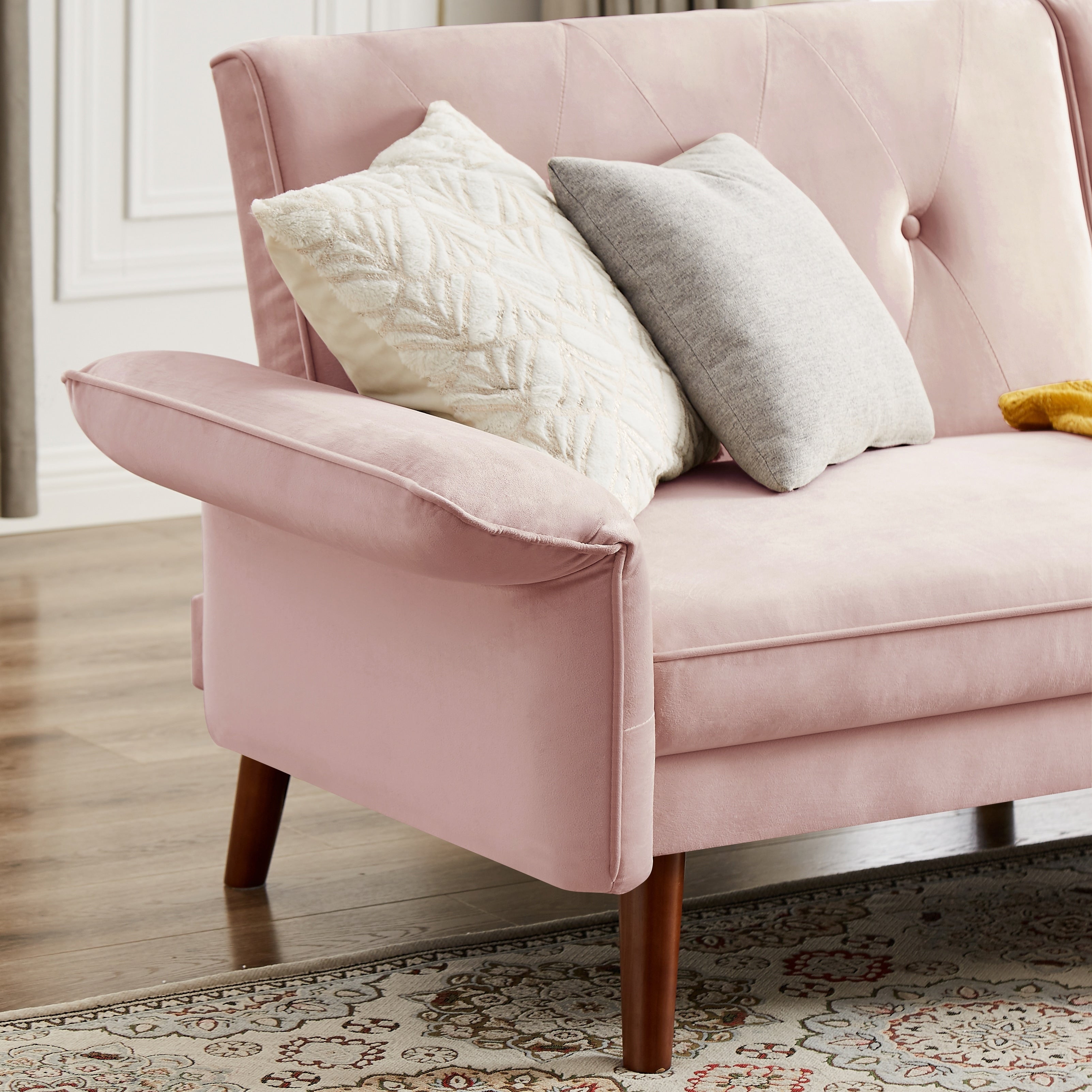 Modern Futon Sofa Bed, Convertible Sleeper Sofa with Tapered Wood Legs, 78.35 W, Small Split Back Sofa for Living Room