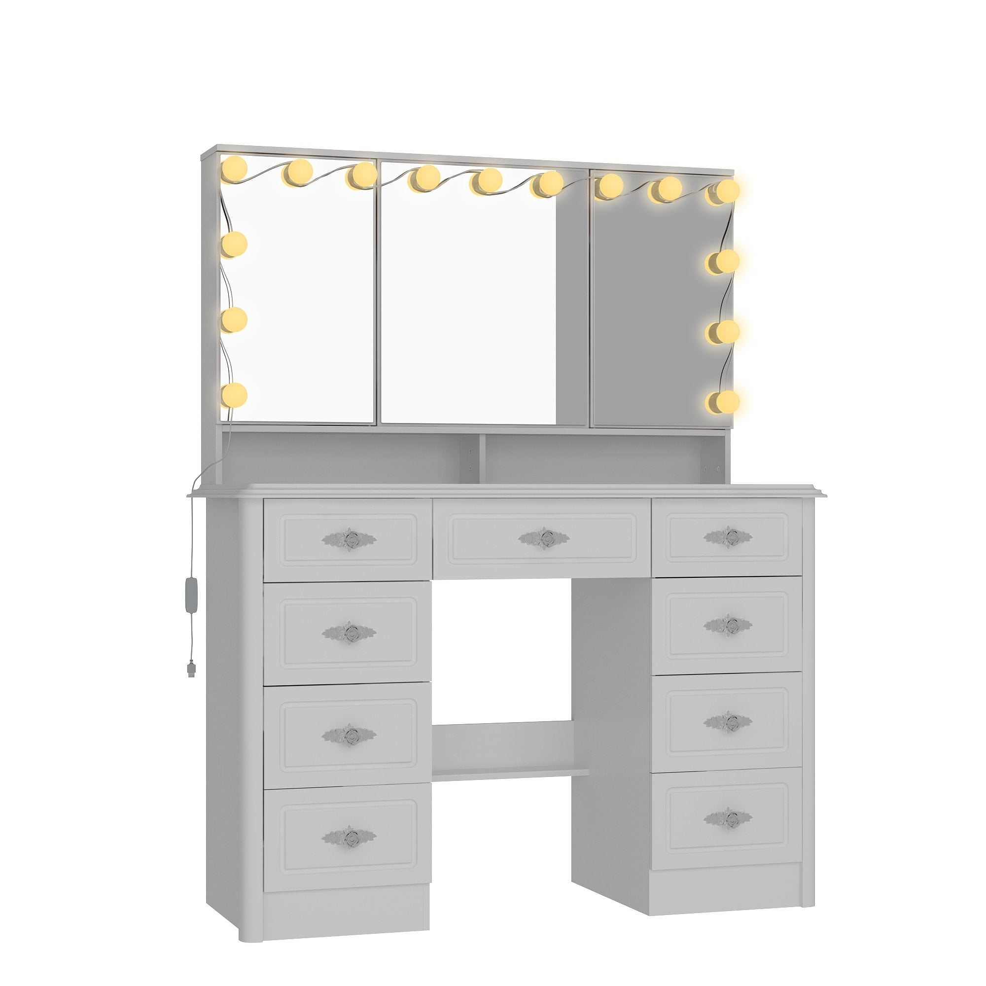 Modern White Makeup Vanity Fold Mirror Adjustable Lighting Dressing - 40.2x54.1