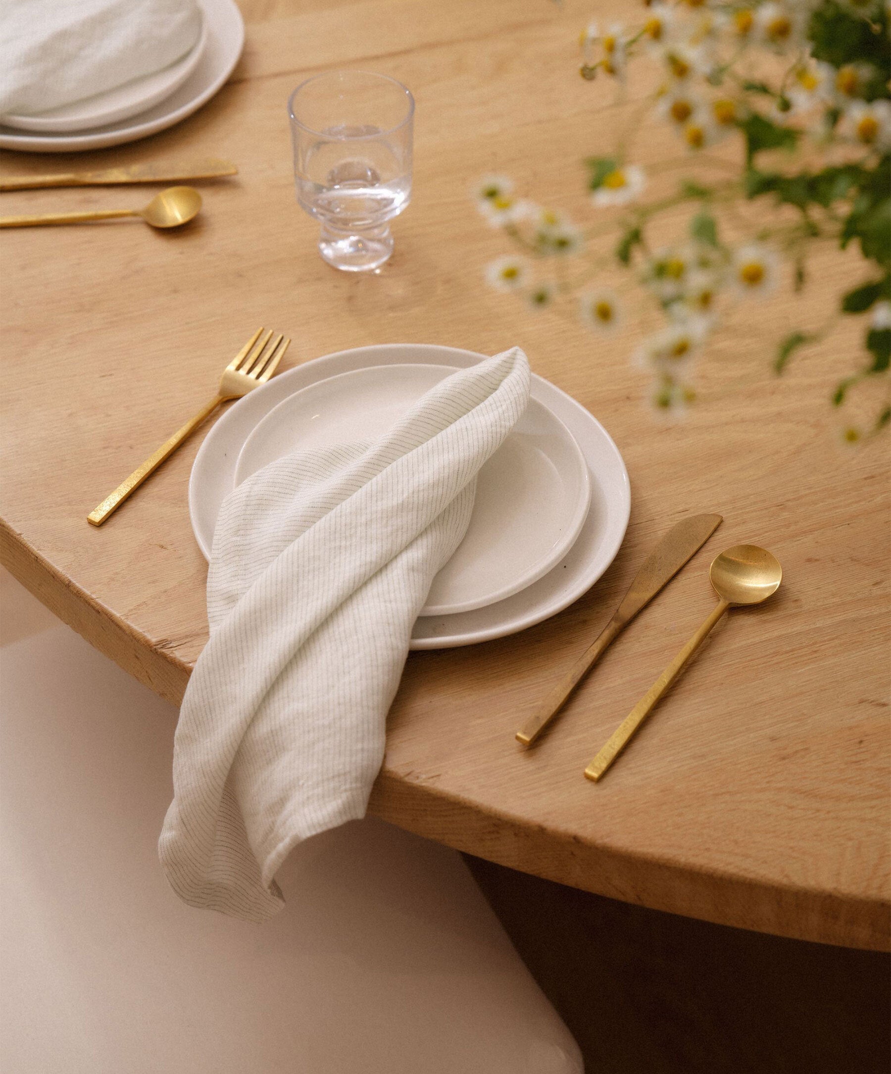 Linen Table Napkins - Fern Stripe