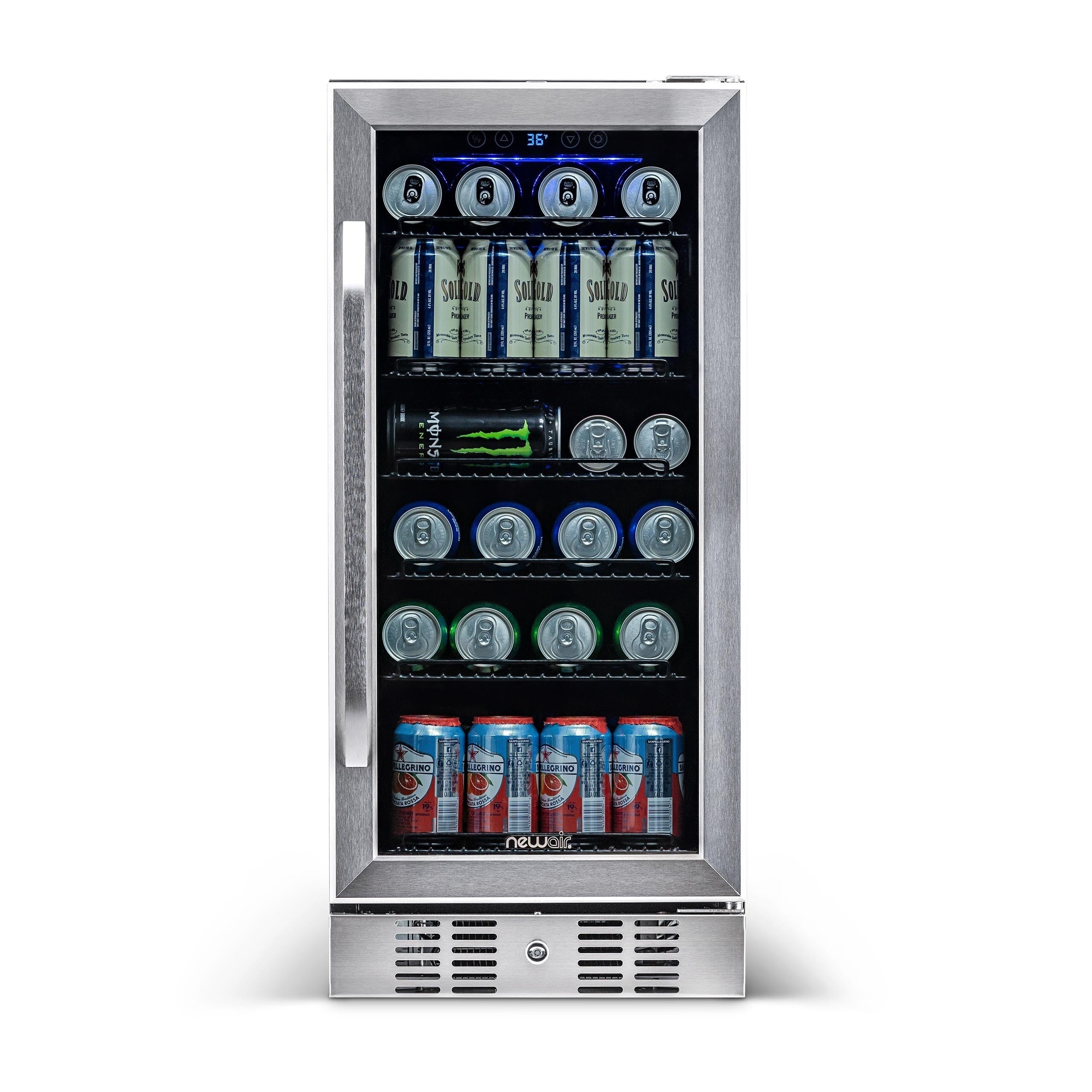 Newair 15 in. Built-in 96 Can Beverage Fridge in Stainless Steel with Temperature Controls and Adjustable Shelves