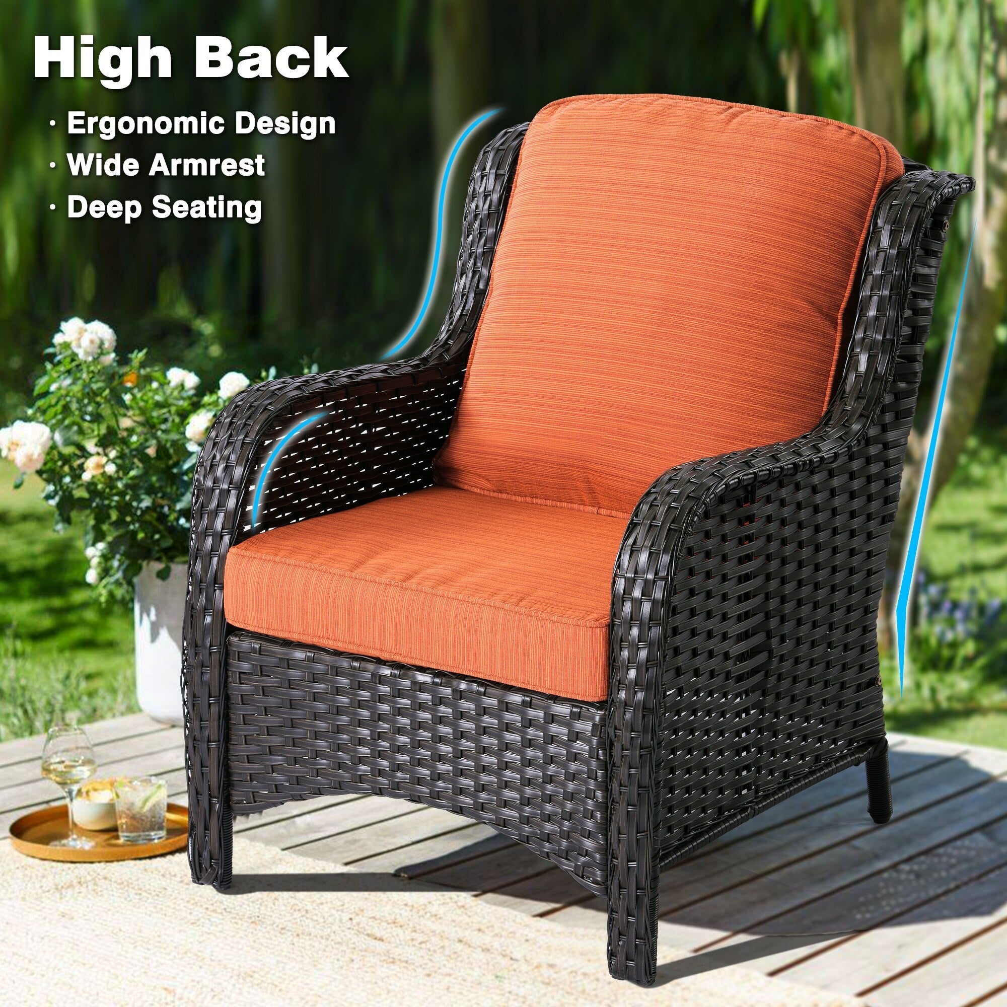 OVIOS 5-piece Patio Wicker High Back Conversation Set