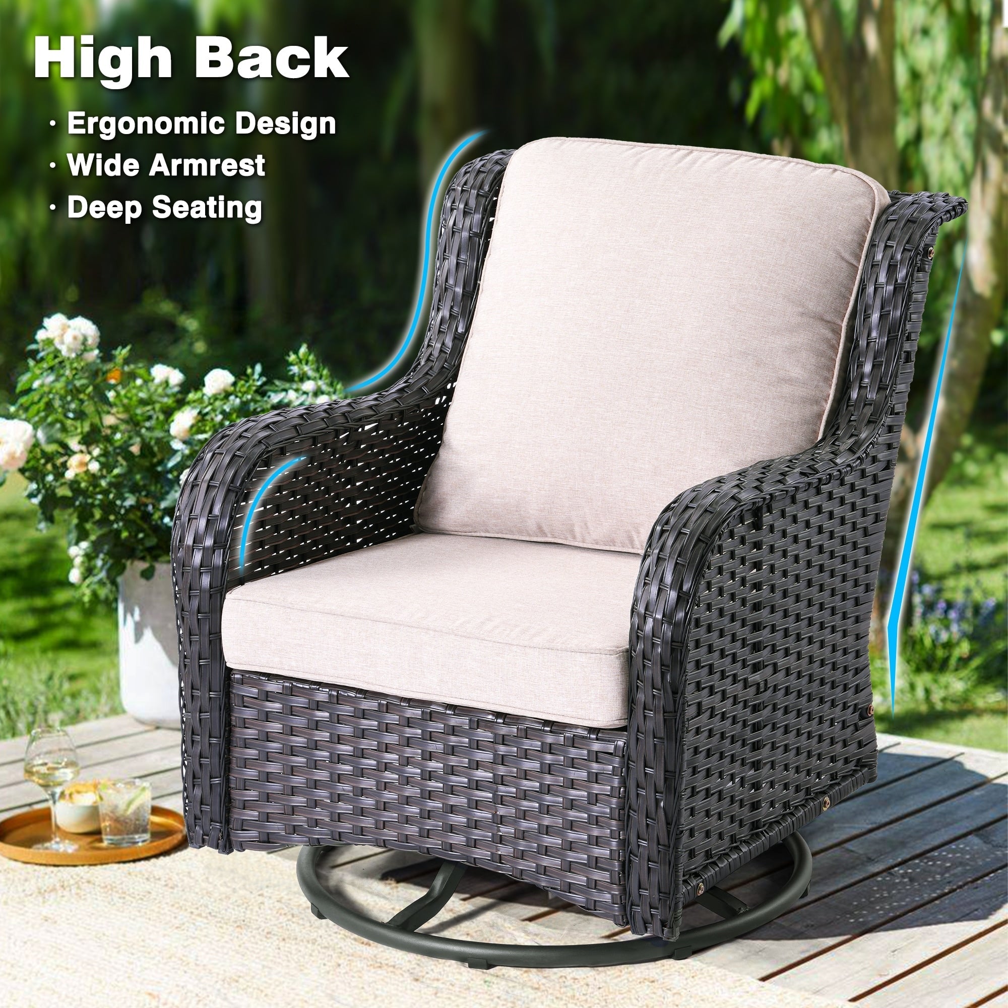 OVIOS 8-piece Patio Wicker Furniture Swivel Chair Set