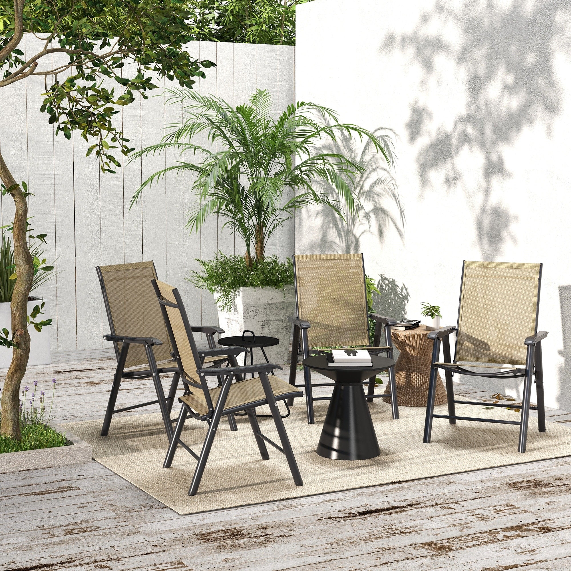 Outsunny 4-piece Folding Patio Chair Set with a Simple & Chic Design, Comfortable for the Deck, Garden, Yard & Travel