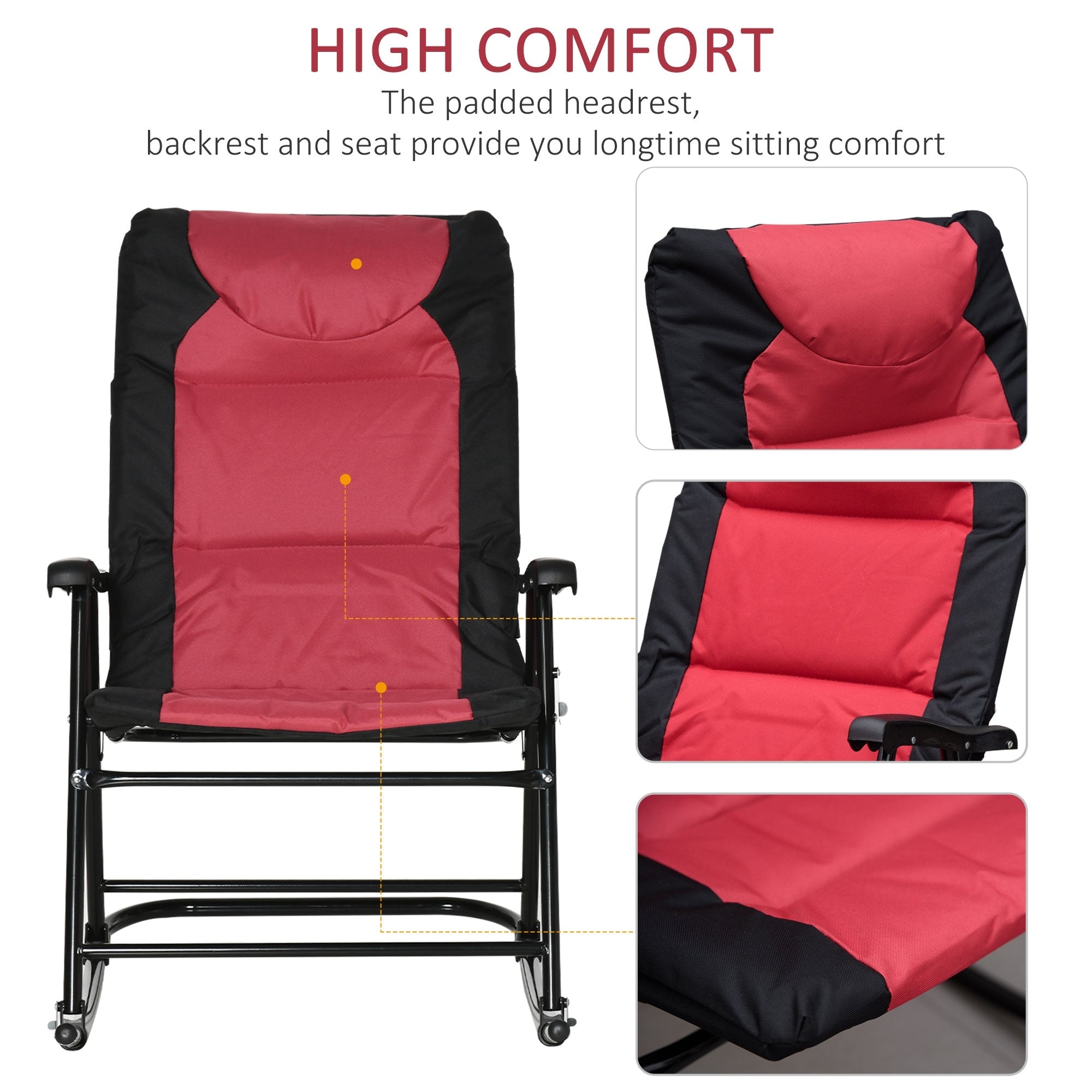 Outsunny Folding Rocking Chair Set with Padded Seat and Back, Pillow