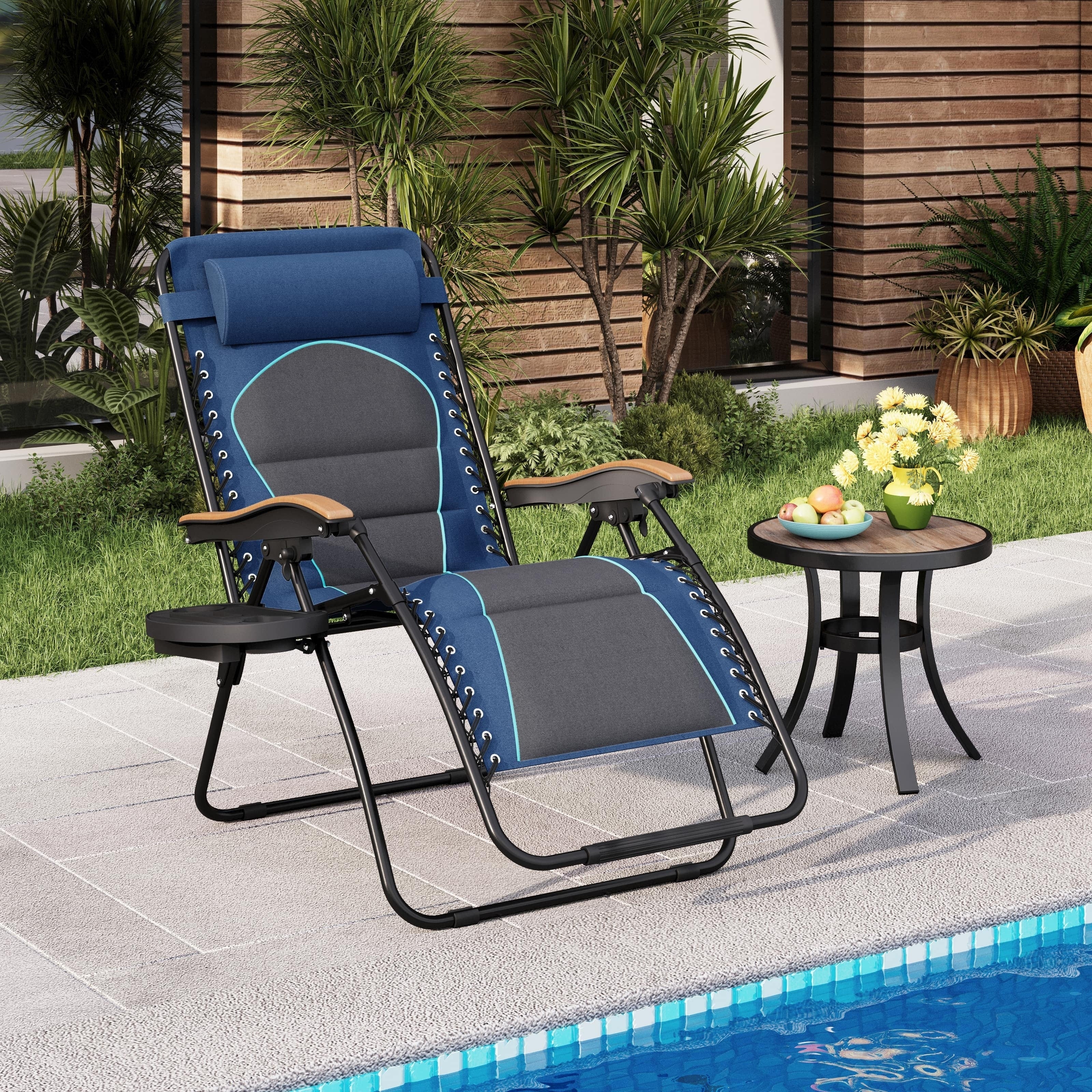 Oversize XL Padded Zero Gravity Lounge Chair Wider Armrest Adjustable Recliner with Cup Holder - N/A