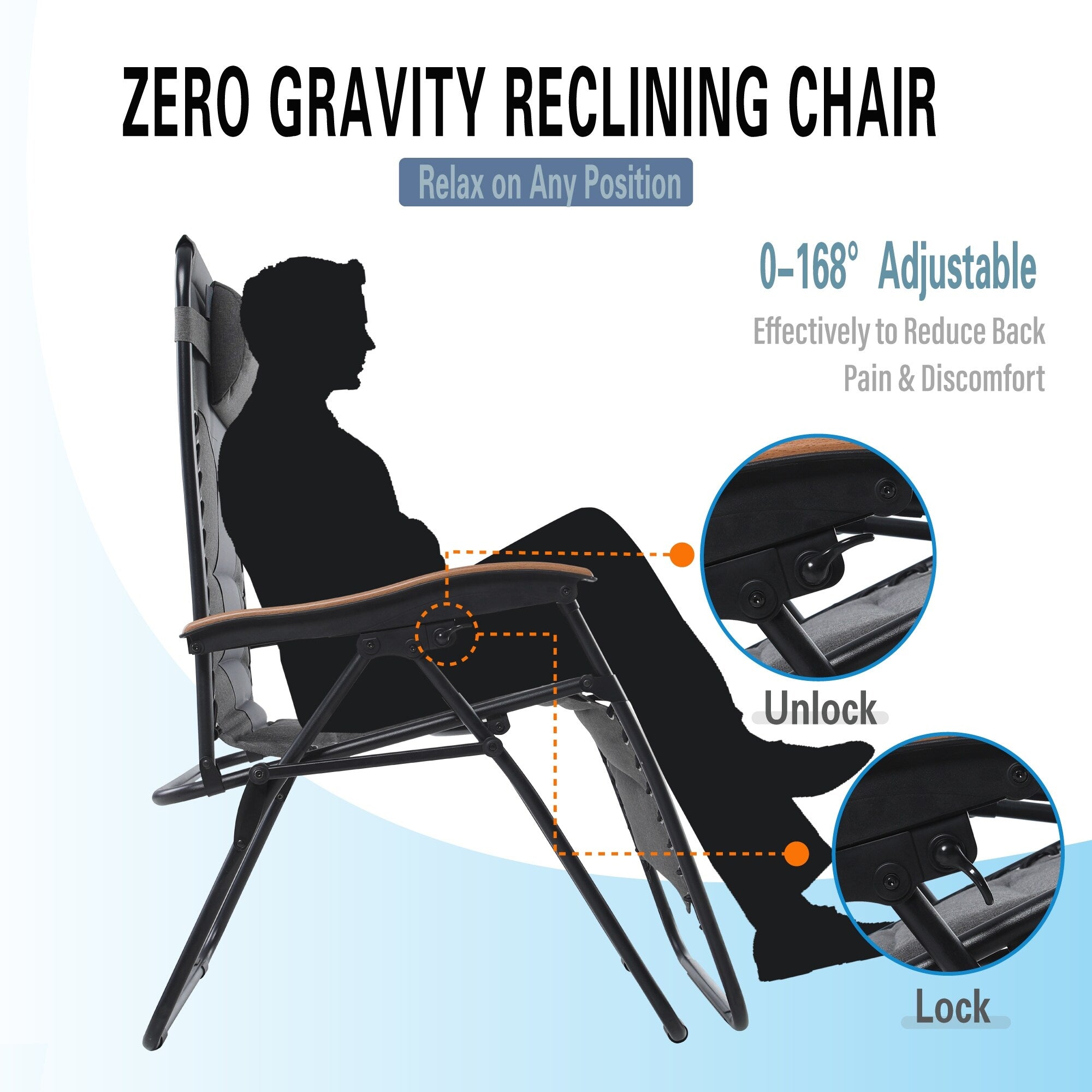 Oversize XL Padded Zero Gravity Lounge Chair Wider Armrest Adjustable Recliner with Cup Holder - N/A