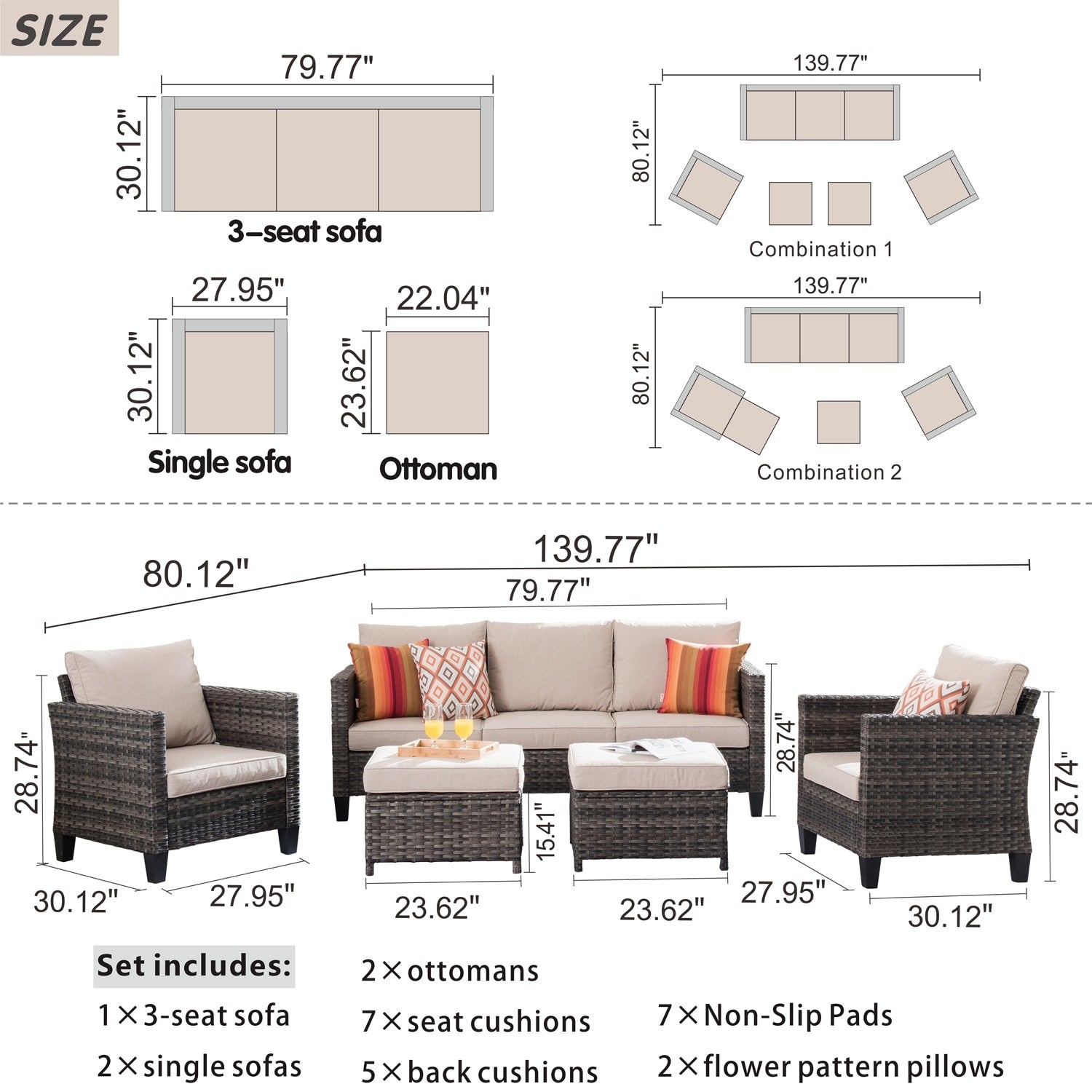 OVIOS 5-piece Patio Furniture Wicker Outdoor High-back Seating Set