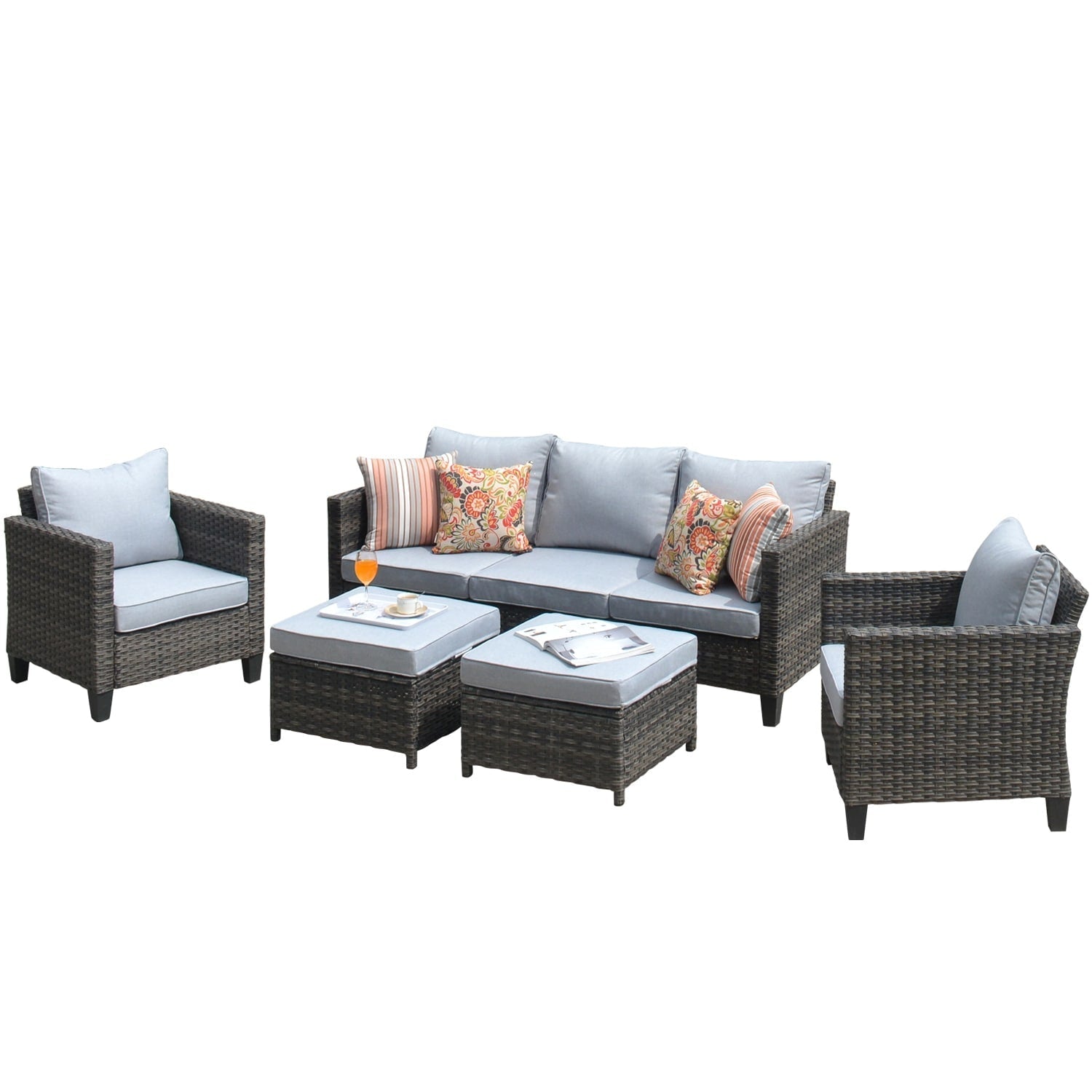 OVIOS 5-piece Patio Furniture Wicker Outdoor High-back Seating Set