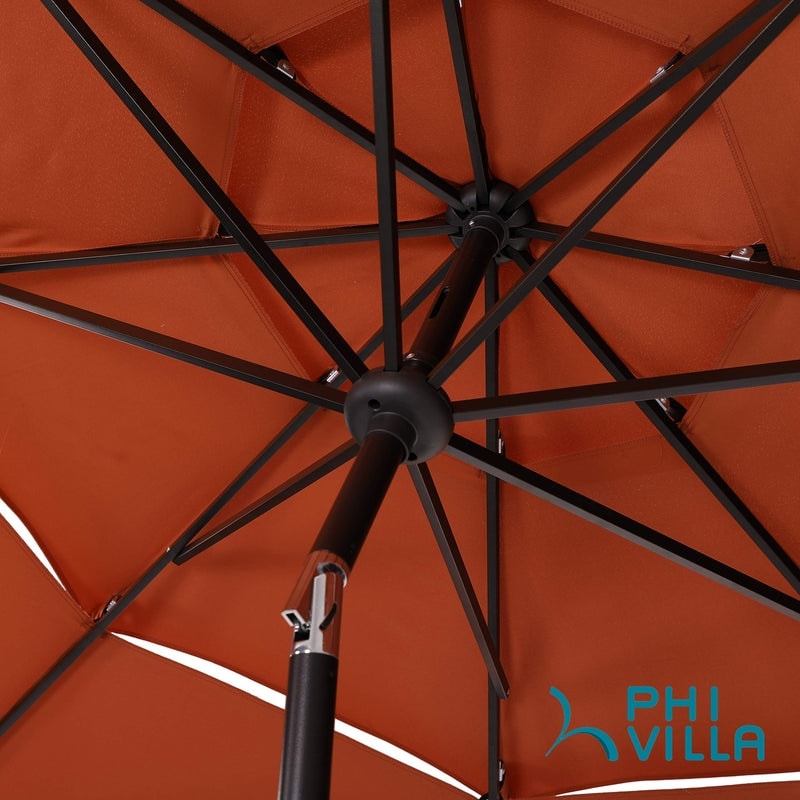 MAISON ARTS 6-Piece Patio Dining Set with 10ft 3 Tier Auto-tilt Umbrella: 4 Metal Outdoor Chairs 1 Metal Square Dining Table