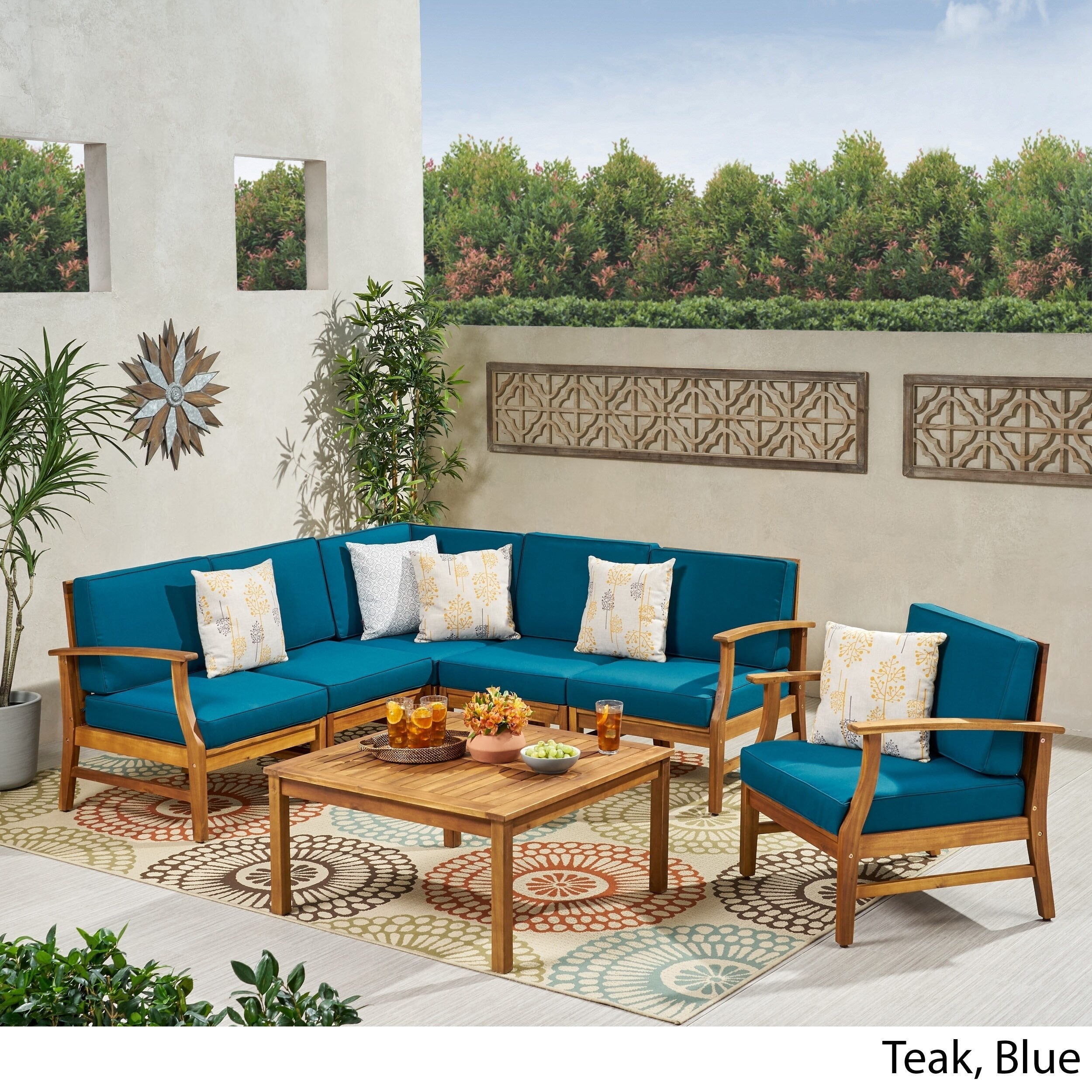 Perla Outdoor 7-piece Acacia Wood Sofa Set with Cushion by Christopher Knight Home