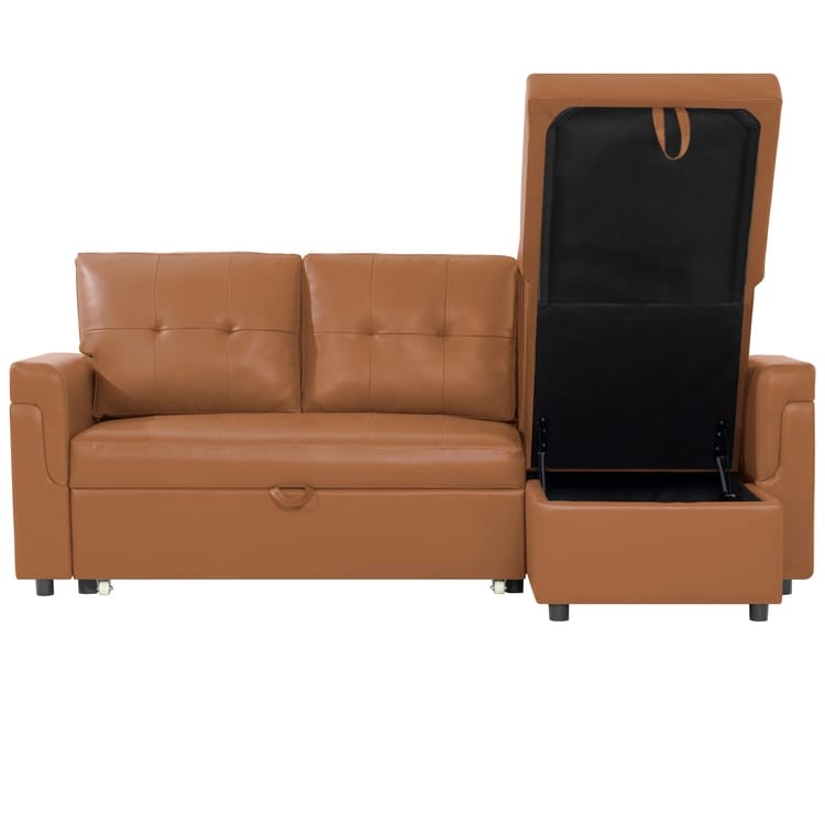 Reversible Sectional Sofa with Pull-Out Sleeper Bed, Hidden Storage Chaise, Durable Legs,