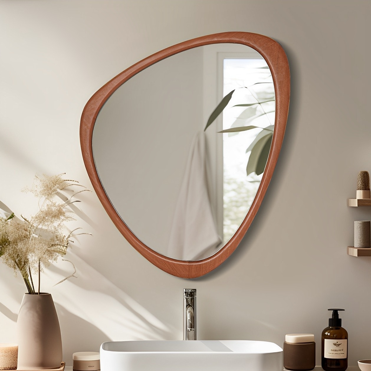 Pine Frame Cobblestone Shaped Asymmetrical Wall Mirror