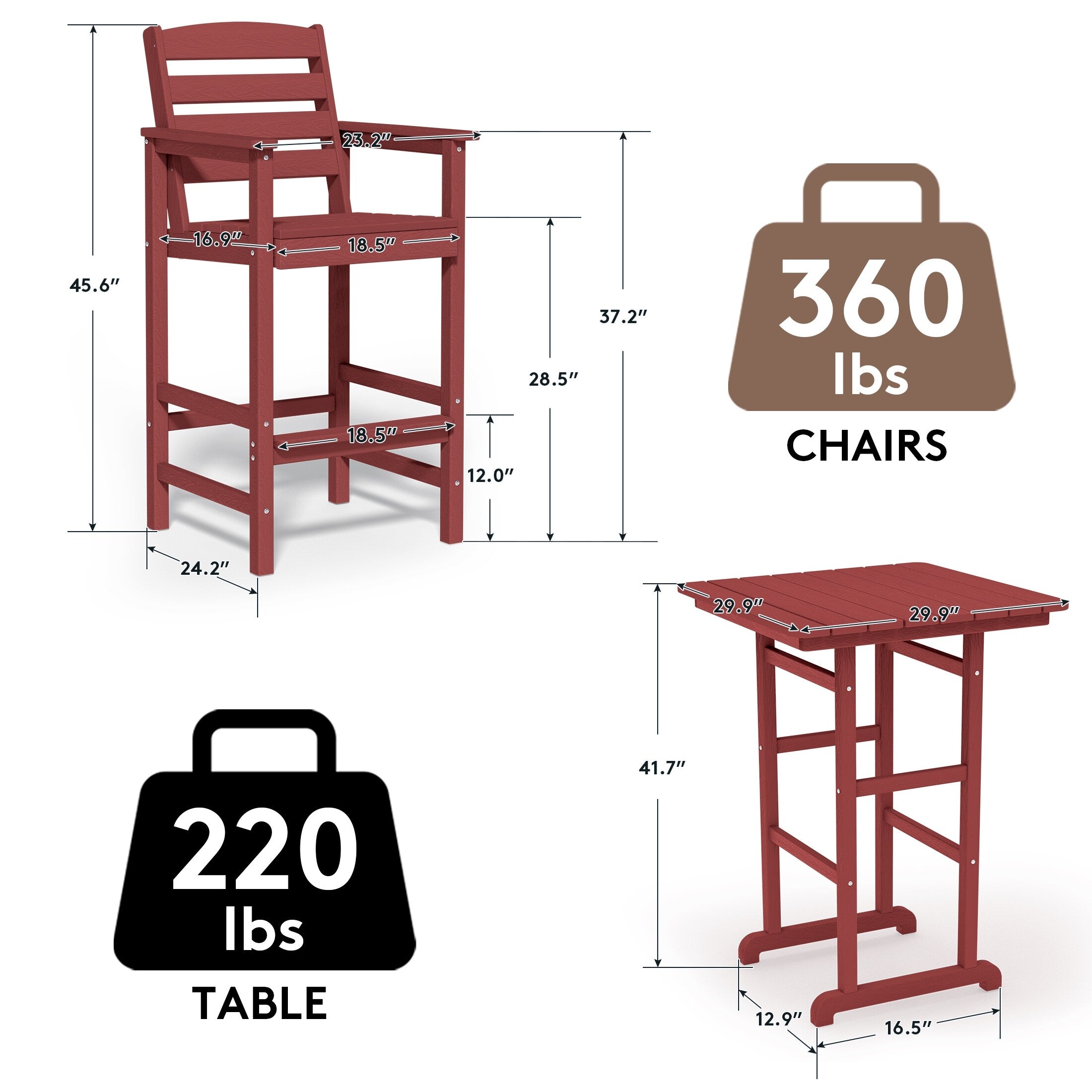 Plastic Tall adirondack Chair Set Of 3-Piece Patio Conversation Set