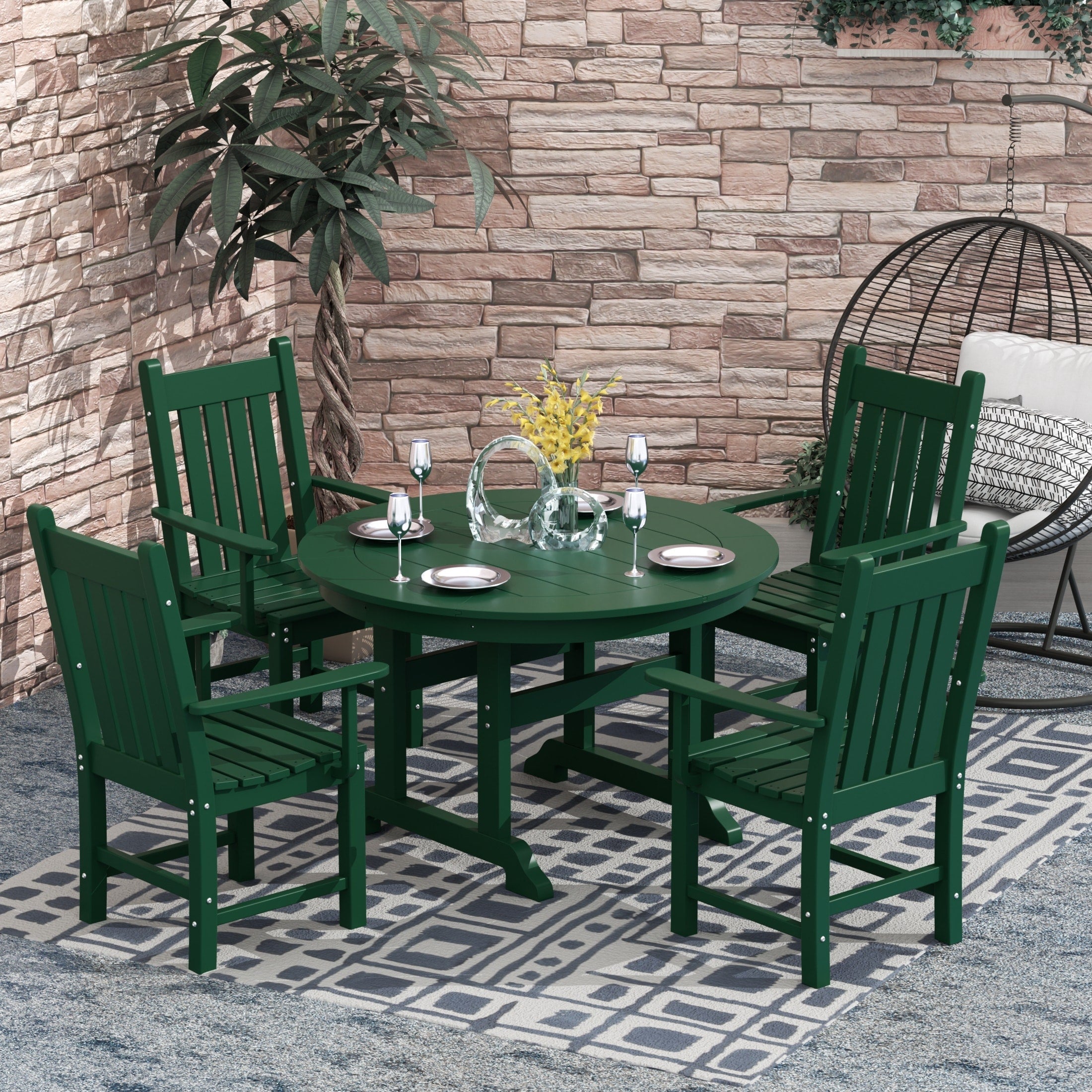 Polytrends Laguna Hdpe All Weather Outdoor Patio Dining Set with Round Table, Armchairs (5-Piece Set)