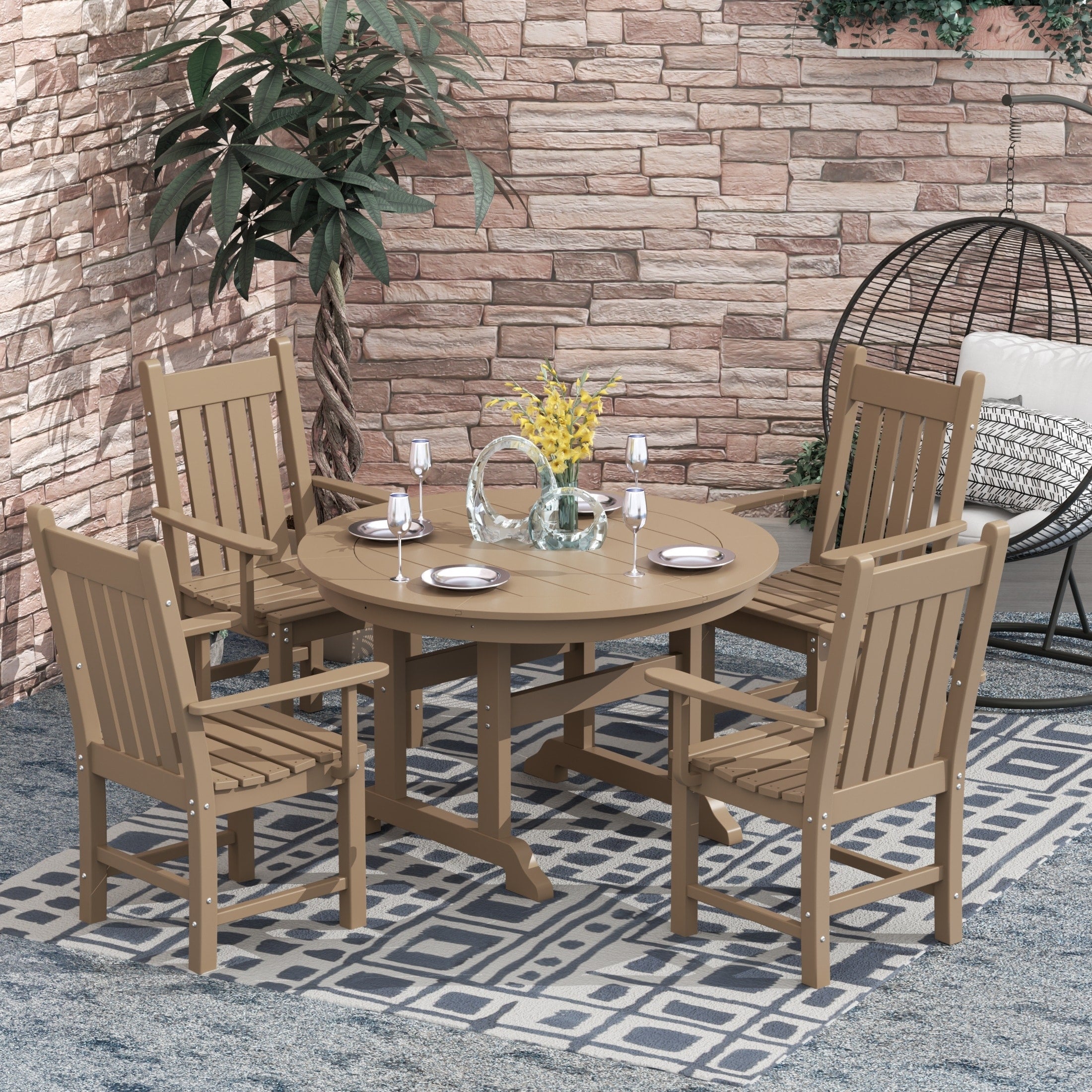 Polytrends Laguna Hdpe All Weather Outdoor Patio Dining Set with Round Table, Armchairs (5-Piece Set)