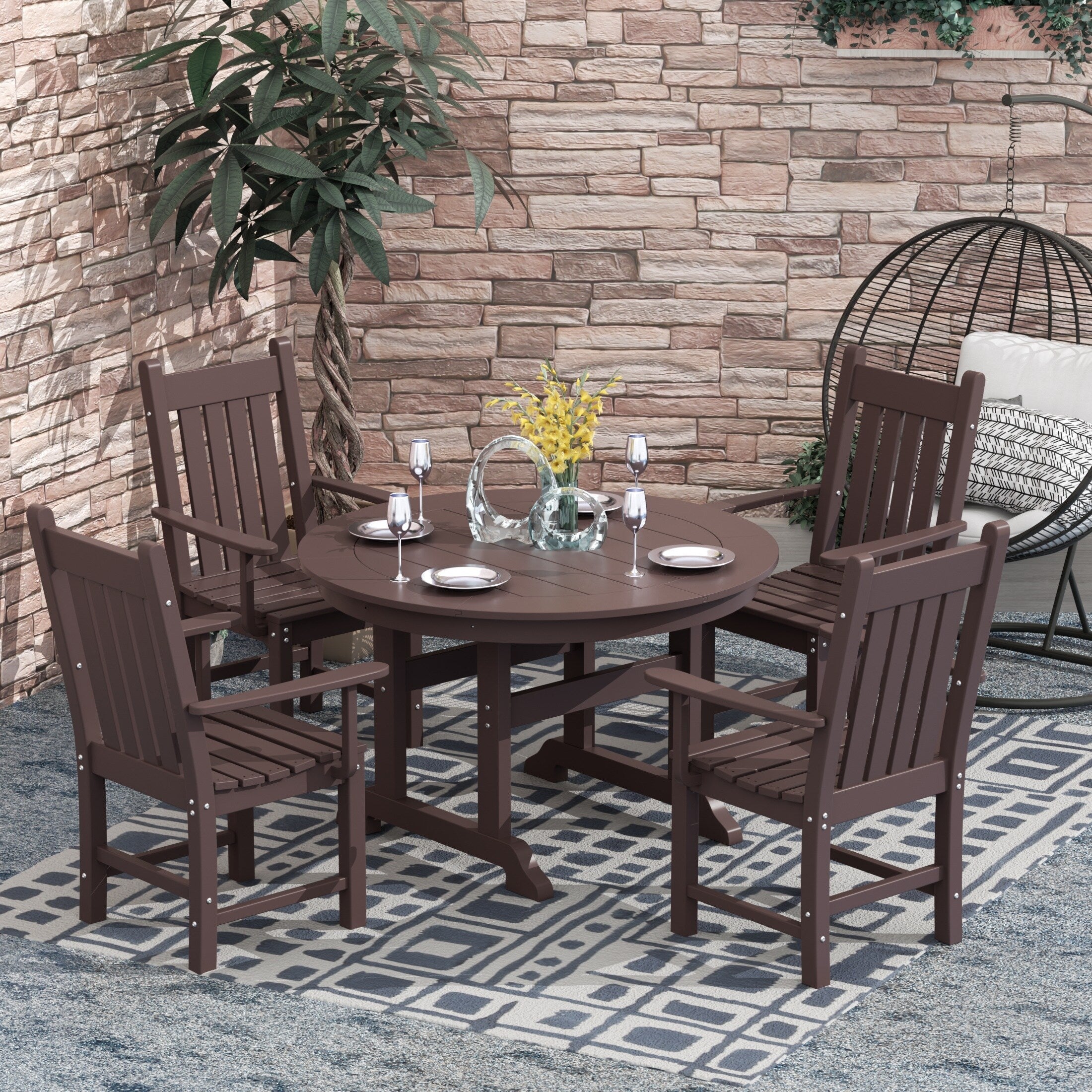 Polytrends Laguna Hdpe All Weather Outdoor Patio Dining Set with Round Table, Armchairs (5-Piece Set)