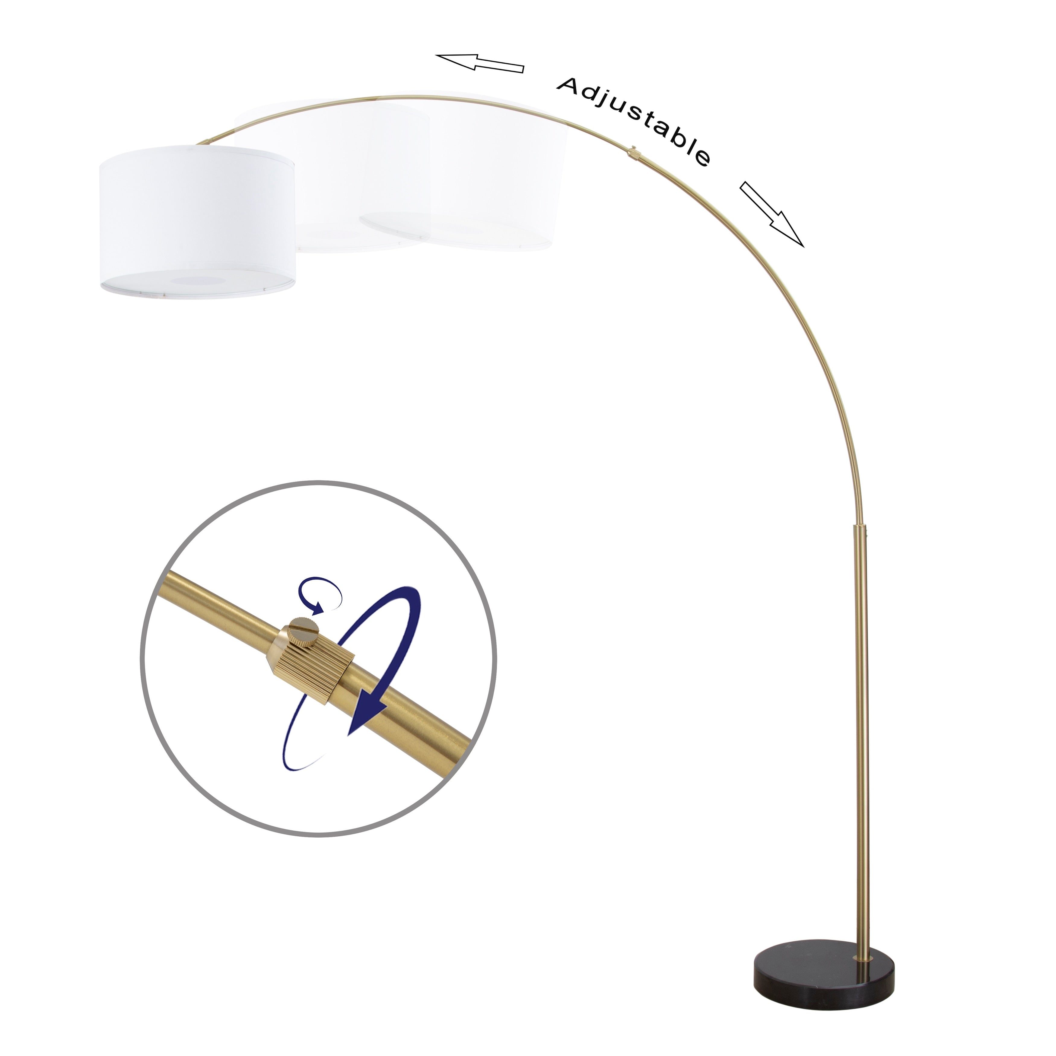 Q-Max 81 Steel Adjustable Arching Floor Lamp With Extra Large Shade and Marble Base