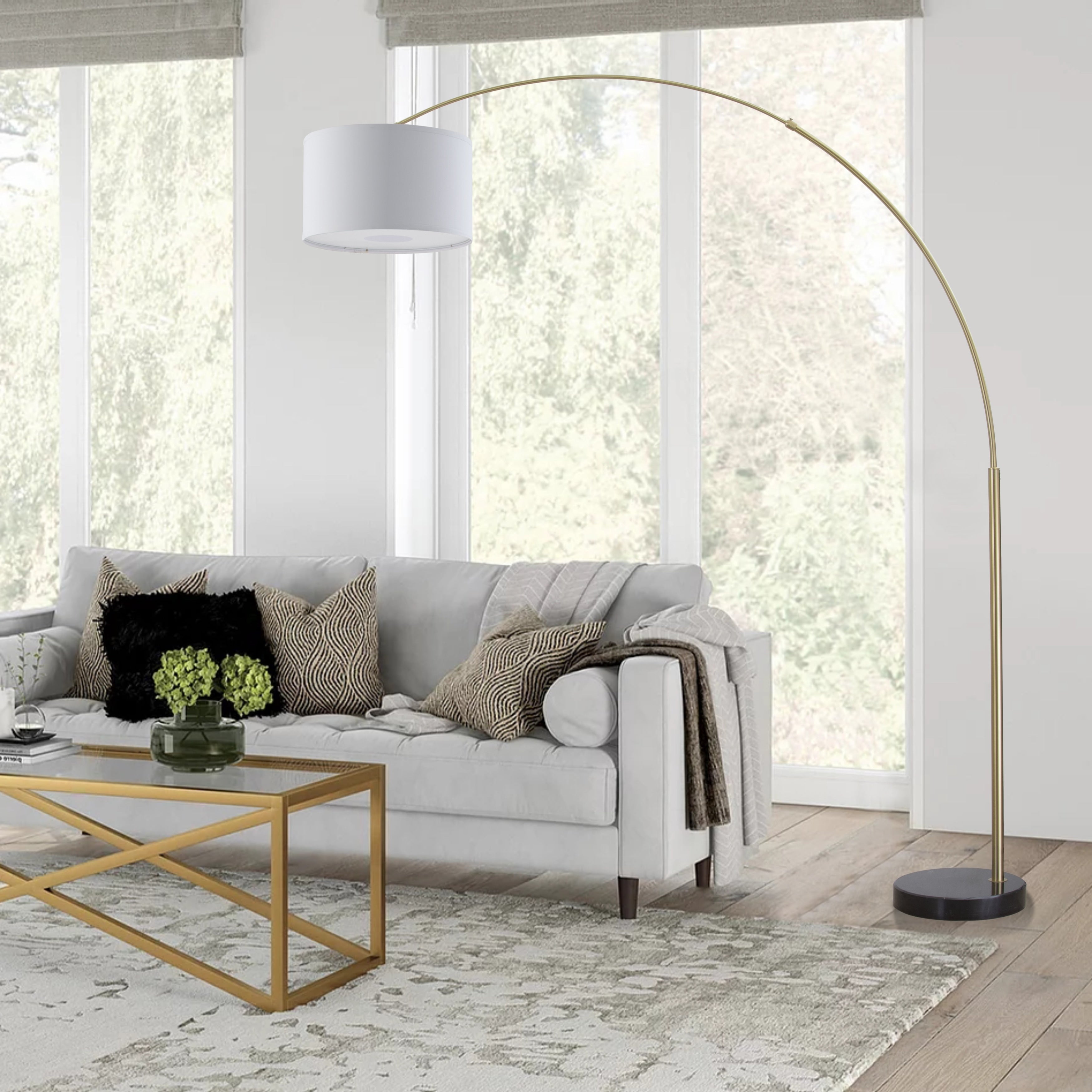 Q-Max 81 Steel Adjustable Arching Floor Lamp With Extra Large Shade and Marble Base