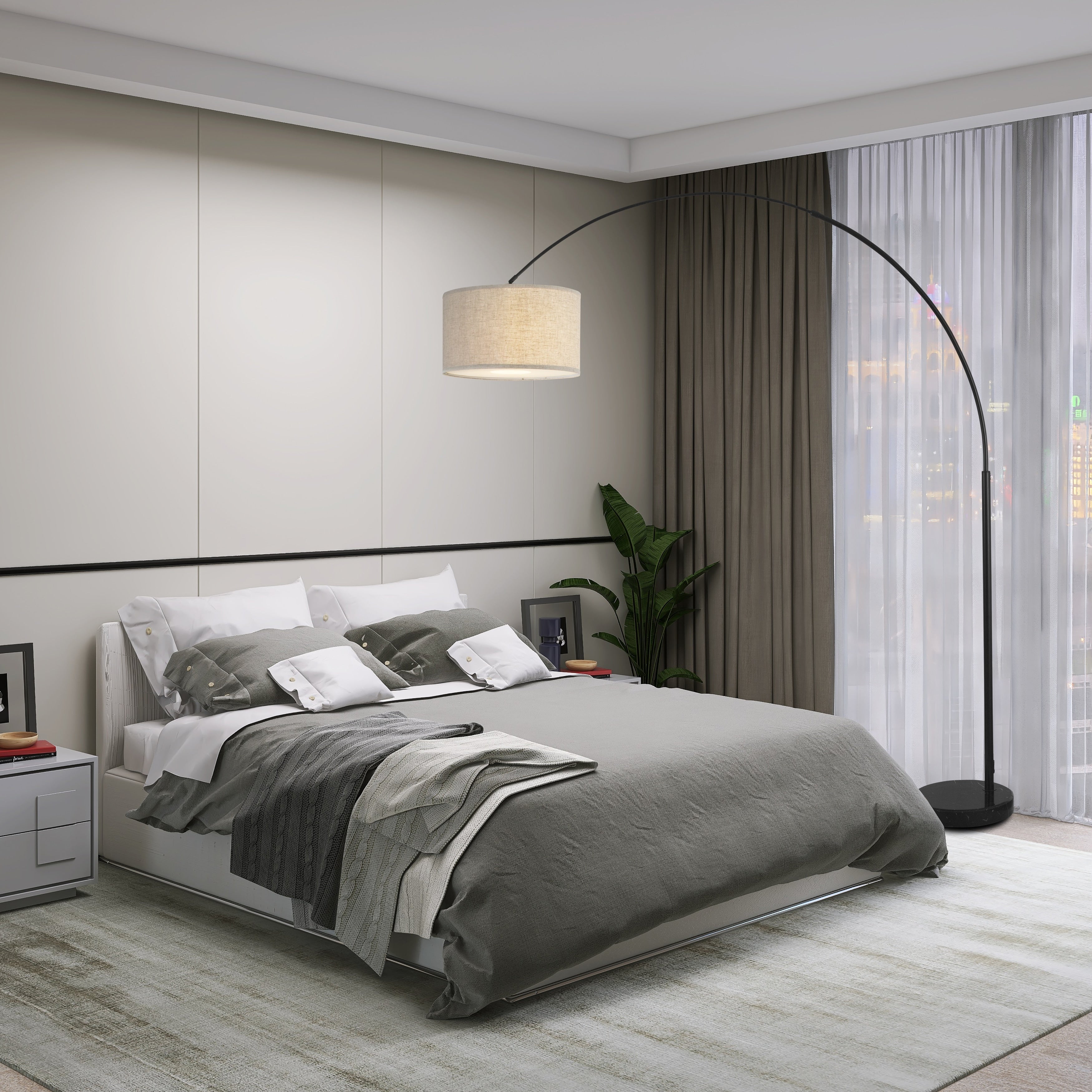 Q-Max 81 Steel Adjustable Arching Floor Lamp With Extra Large Shade and Marble Base