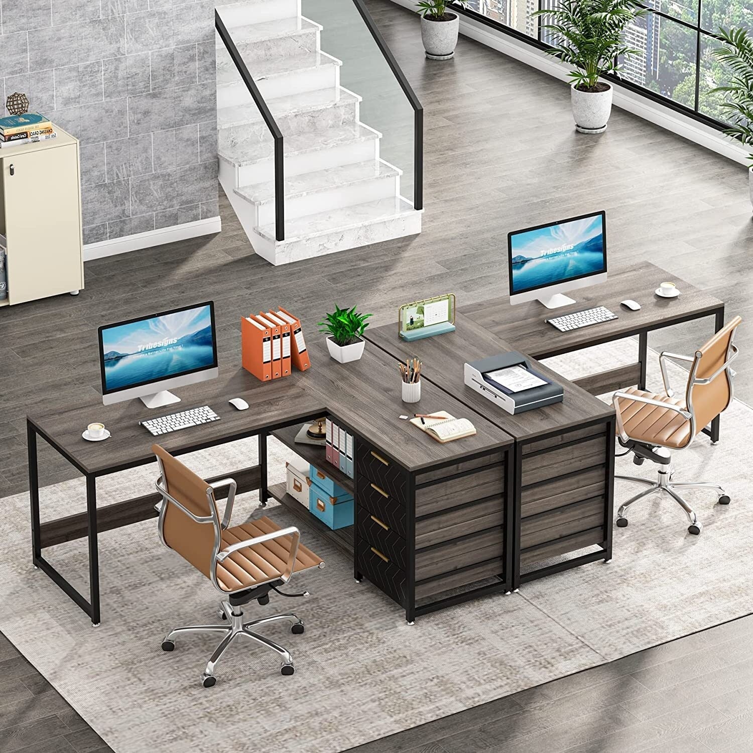 Reversible L-Shaped Office Desk Computer Desk Sturdy Writing Table Workstation