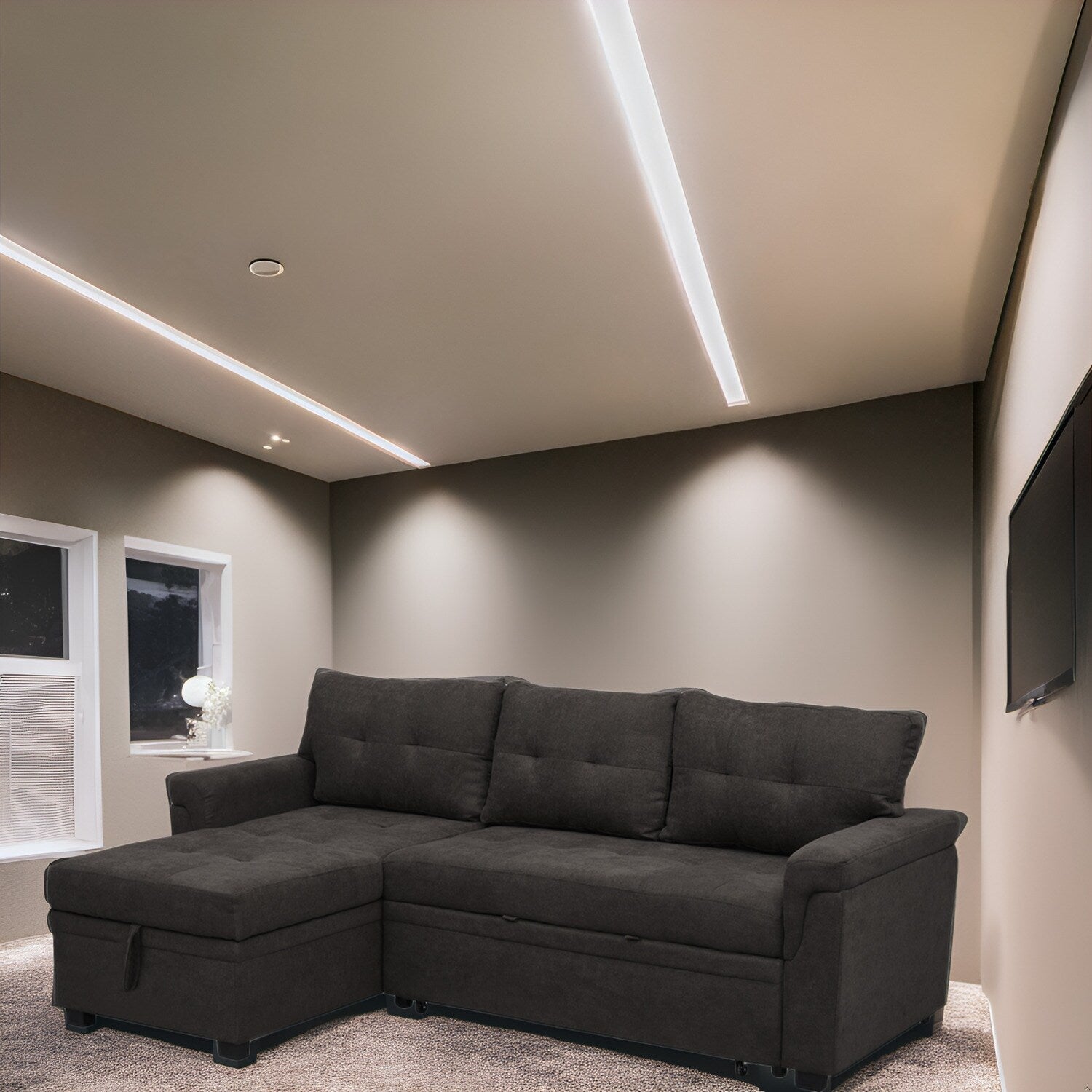 Reversible Sectional Sofa with Pull-Out Sleeper Bed, Hidden Storage Chaise, Durable Legs,