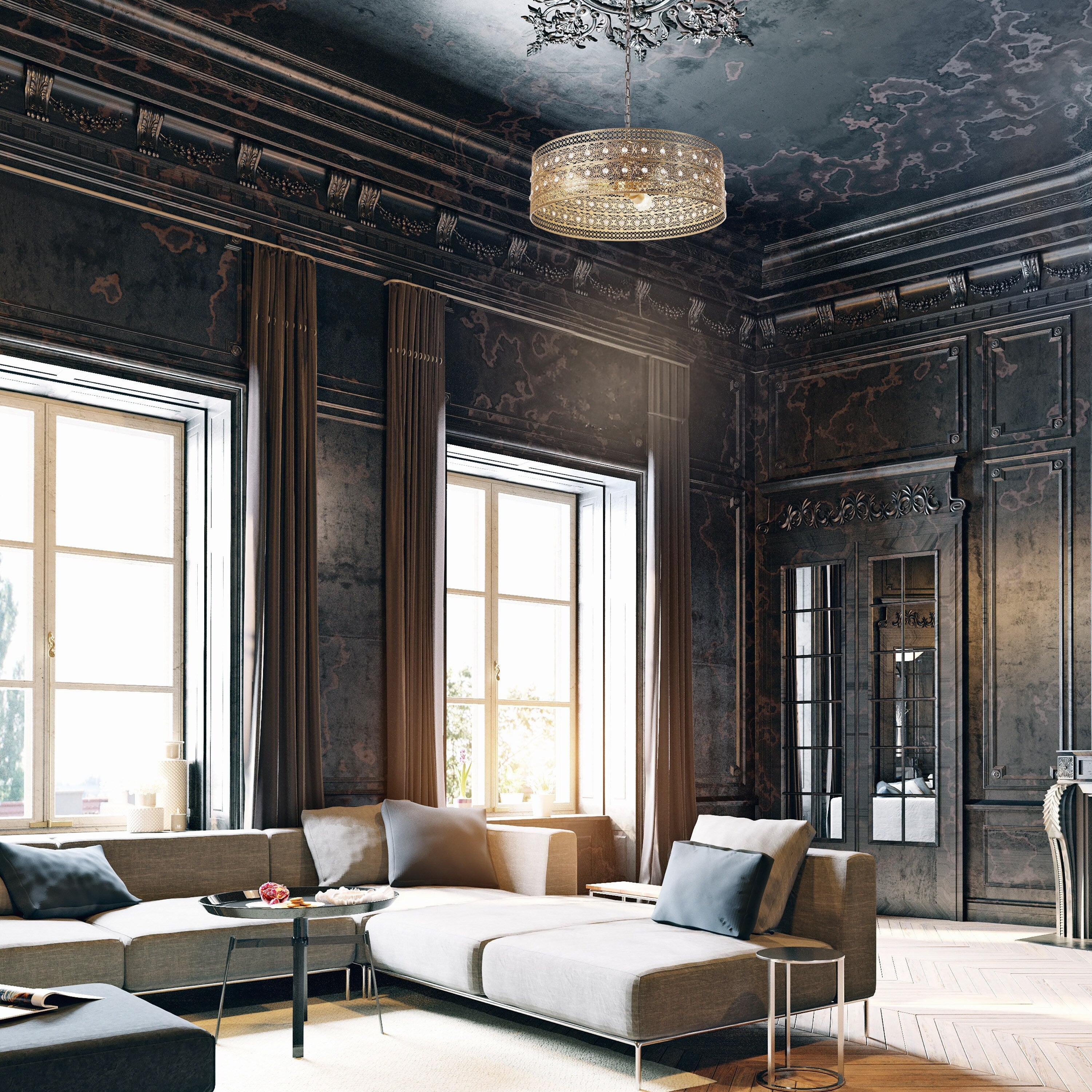 River of Goods Bryar Brass and Crystal 23.5W 3-Light Chandelier - 23.5 x 23.5 x 61.5