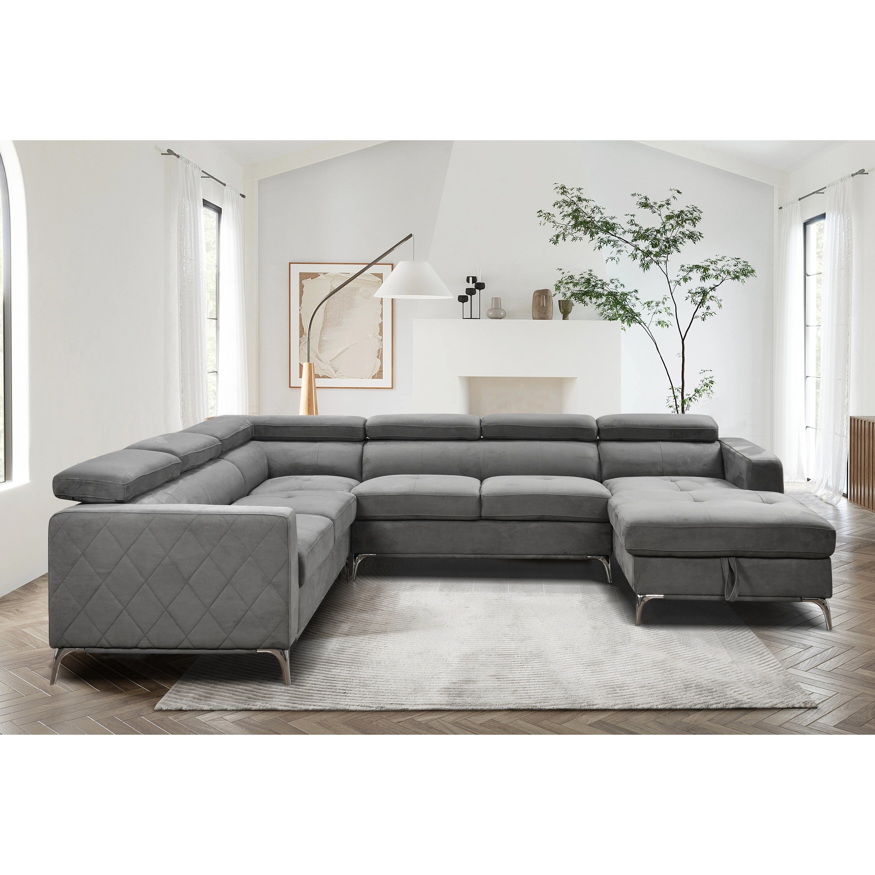 Roomfitters 122 Oversized Sectional Sofa Couch with Chaise Storage, Contemporary U-Shaped 7-Seater Sofa