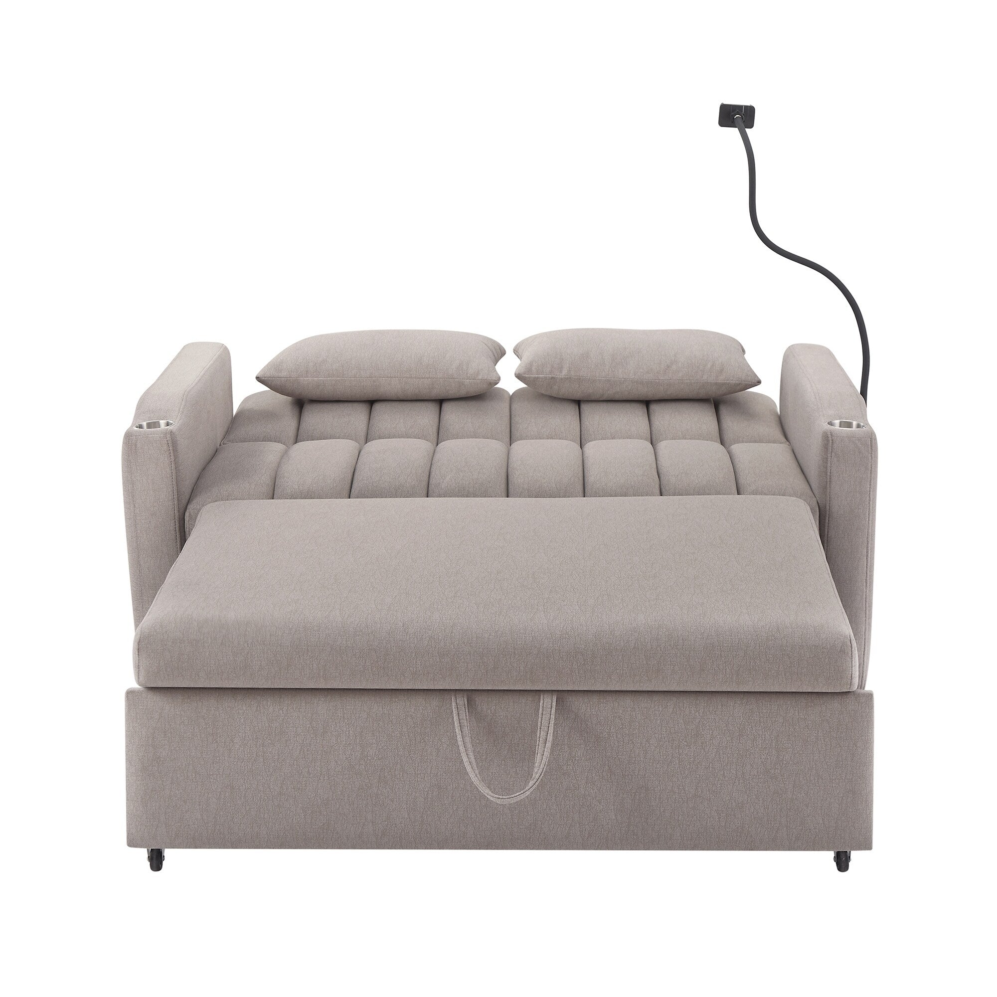 Roomfitters Convertible Loveseat Sofa Bed with USB Ports, Side Pockets, Cup Holders, and Swivel Phone Holder for Living Room