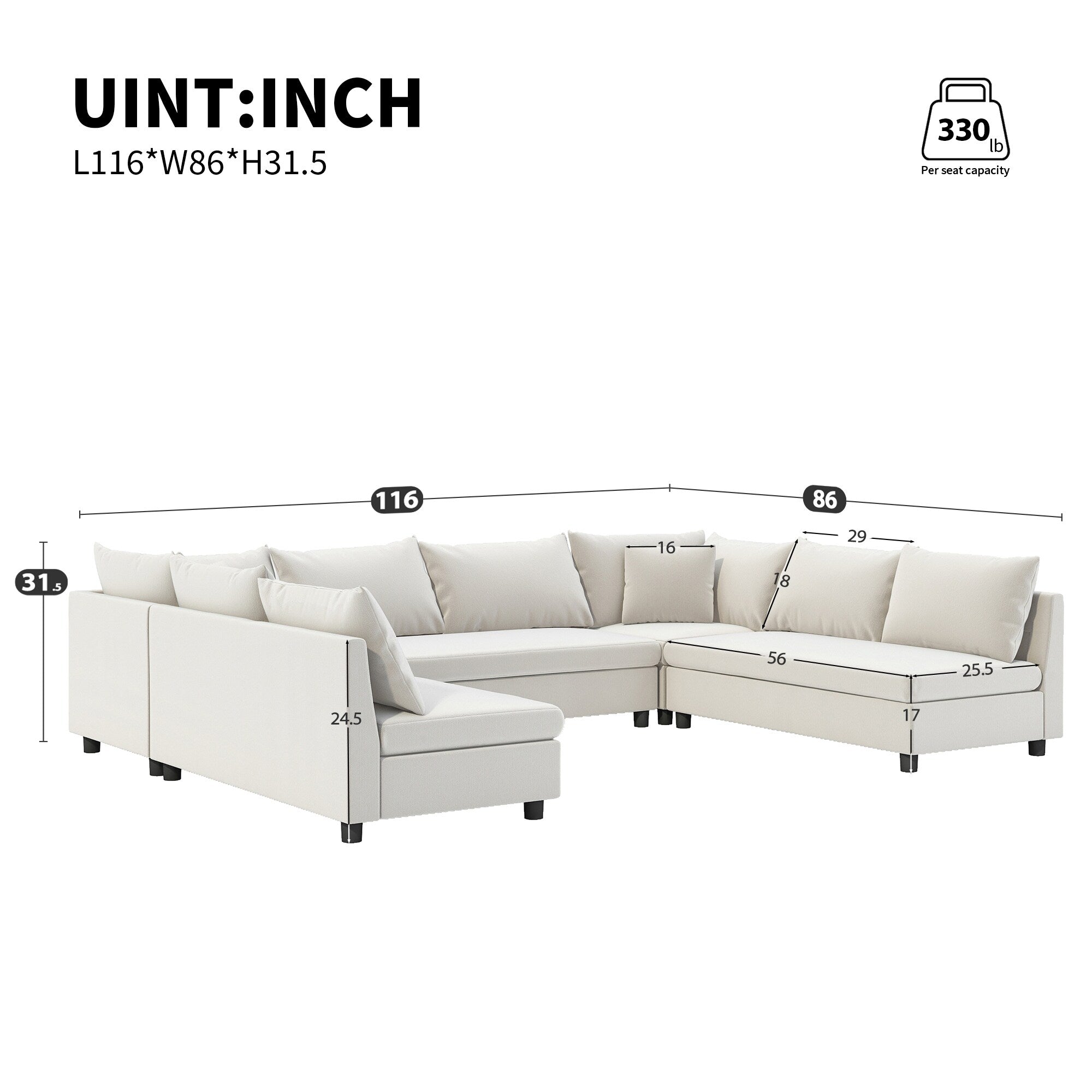 Sectional Sofa,Reversible U Shaped Chenille Couch Set,Free Combination,Oversized 8 Seat Convertible Sofa