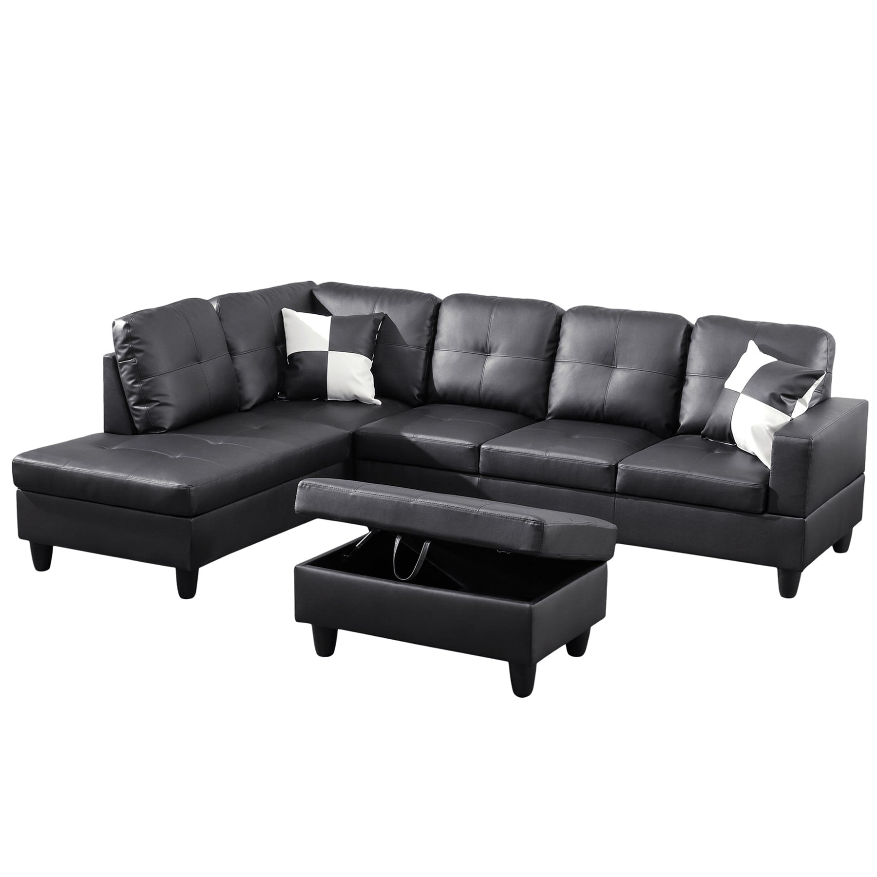 Semi PU Synthetic Leather 3-Piece Couch Living Room Sofa Set