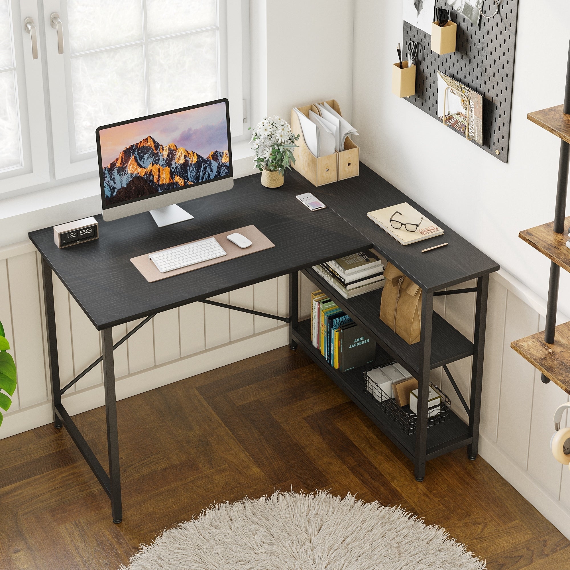 Small L Shaped Desk with Storage Shelves Corner Computer Desk