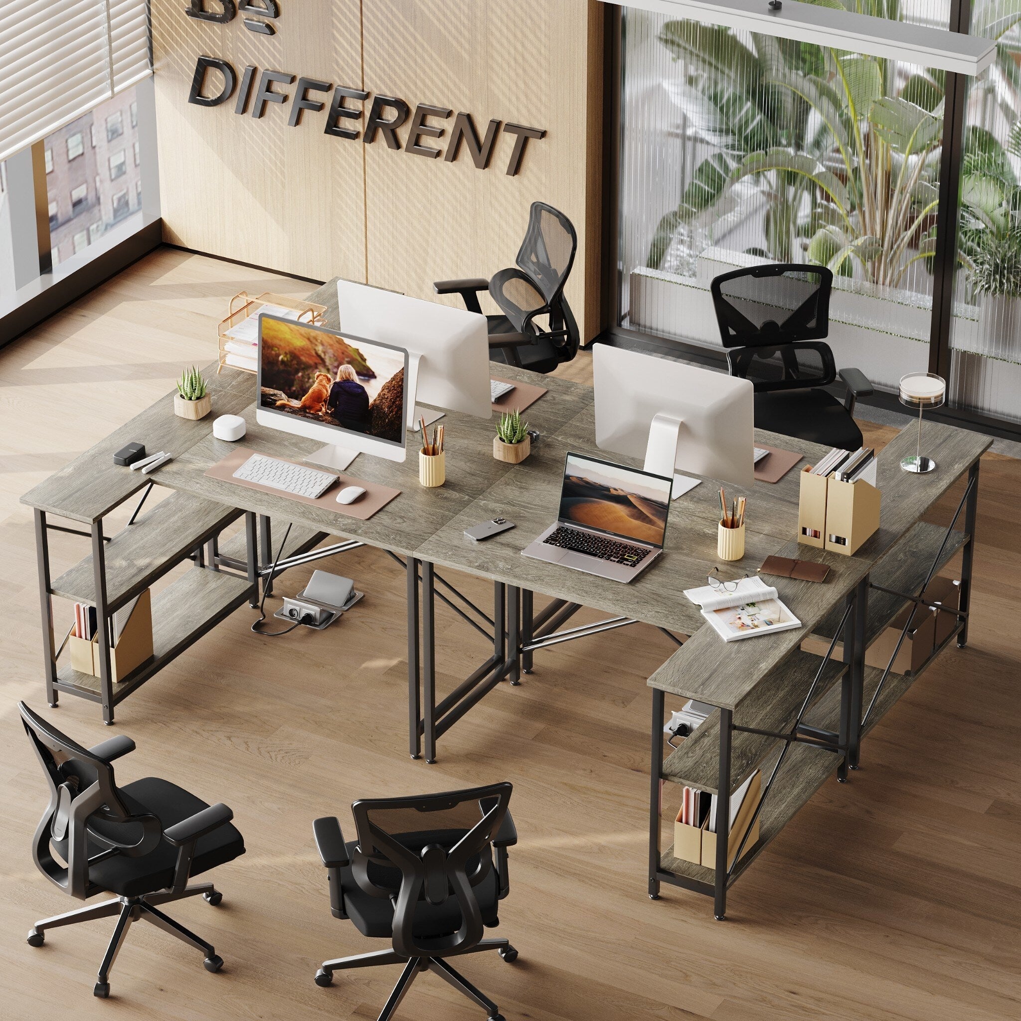 Small L Shaped Desk with Storage Shelves Corner Computer Desk