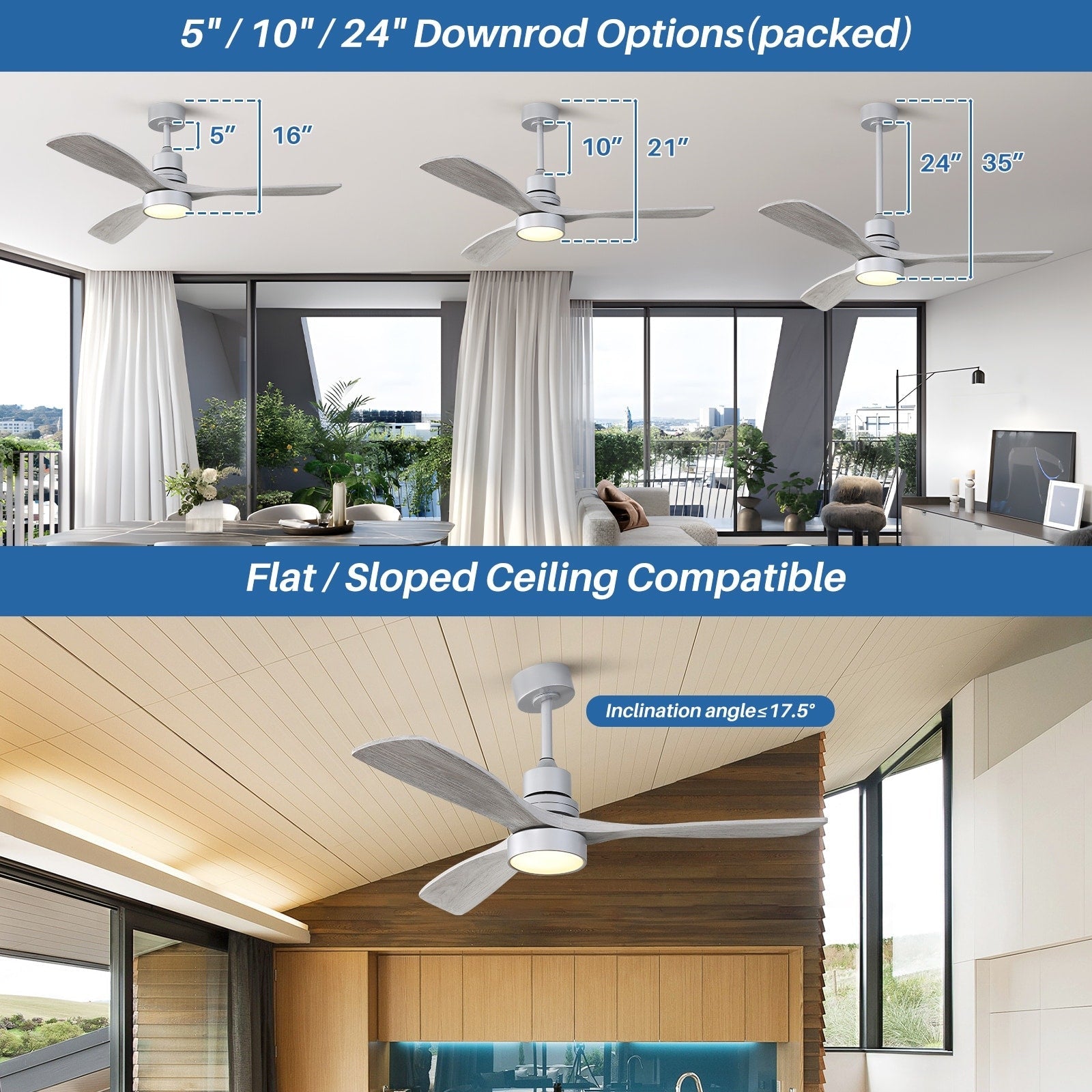 Sofucor 52 Indoor Wood Ceiling Fan Light with Remote, Integrated Light Optional