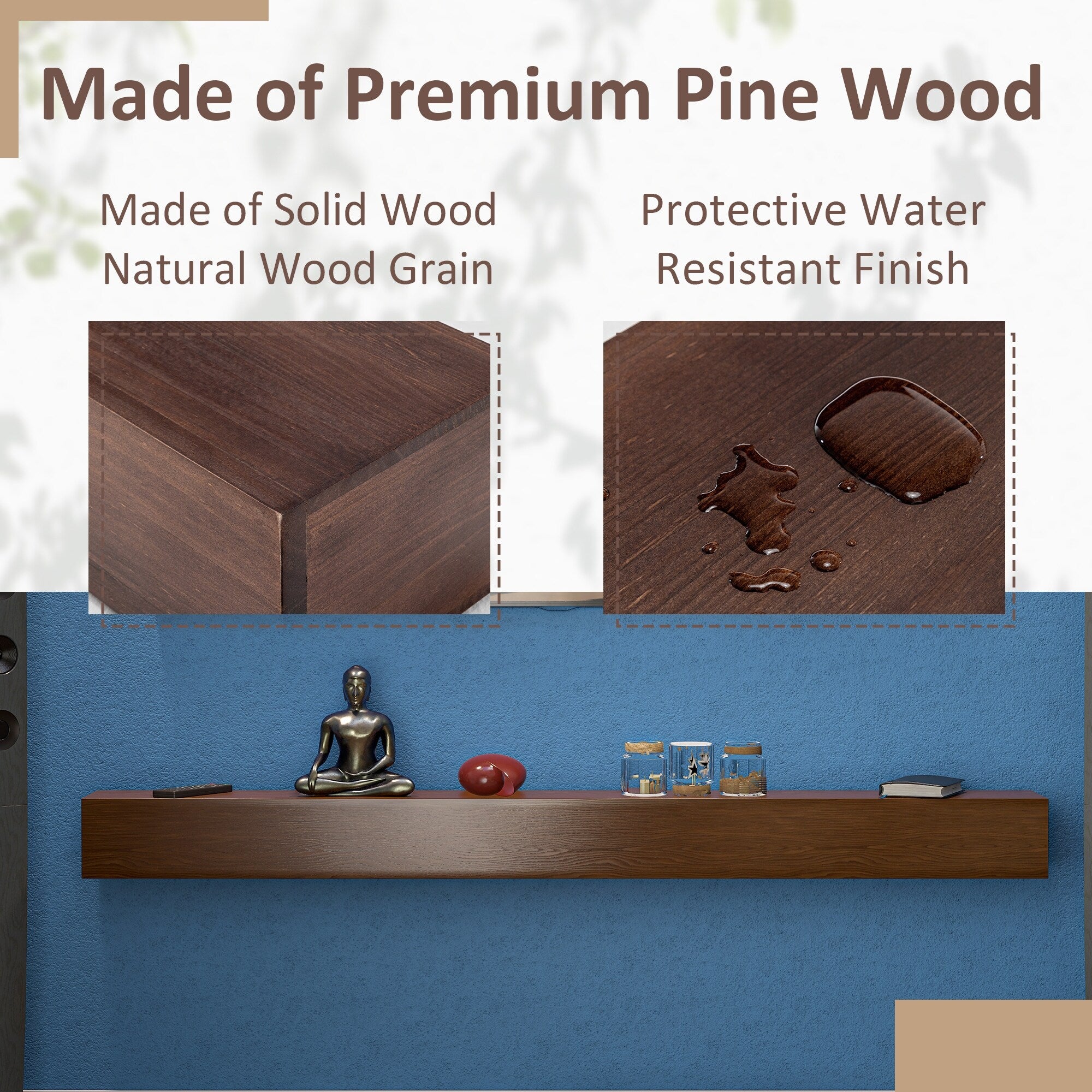 Solid Pine Wall Mounted Fireplace Mantel Floating Shelf