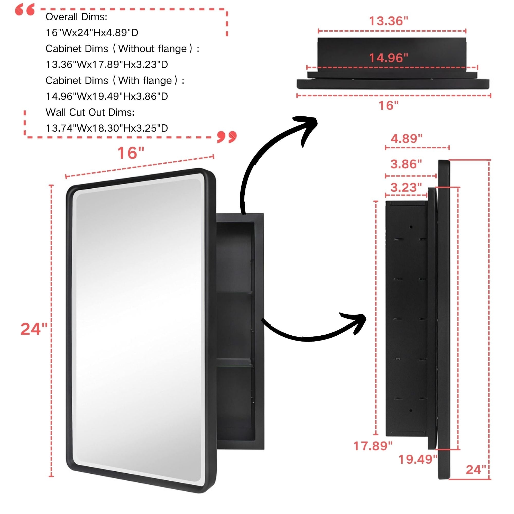 TEHOME Farmhouse Recessed Metal Bathroom Medicine Cabinets with Mirror