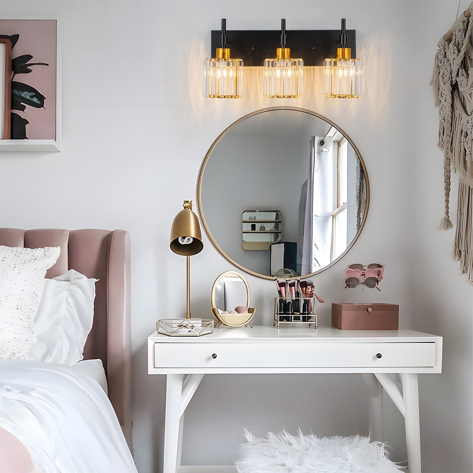 Modern Dimmable Crystal Bathroom Vanity Light Wall Sconces with Crystal Shades