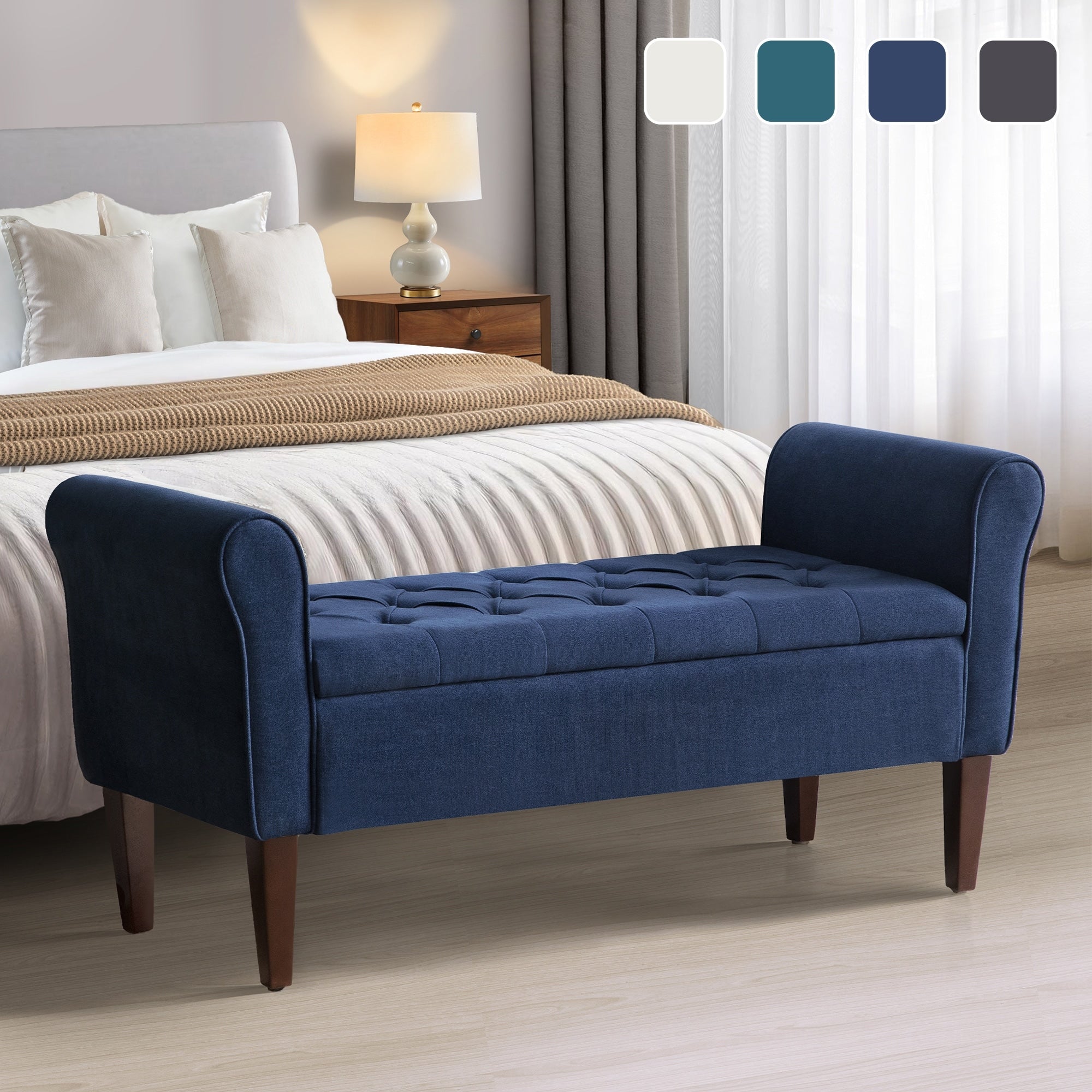 Upholstered Storage Bench Arm Bench Entryway Bench with Tufted Flip Top 50.4 Inches