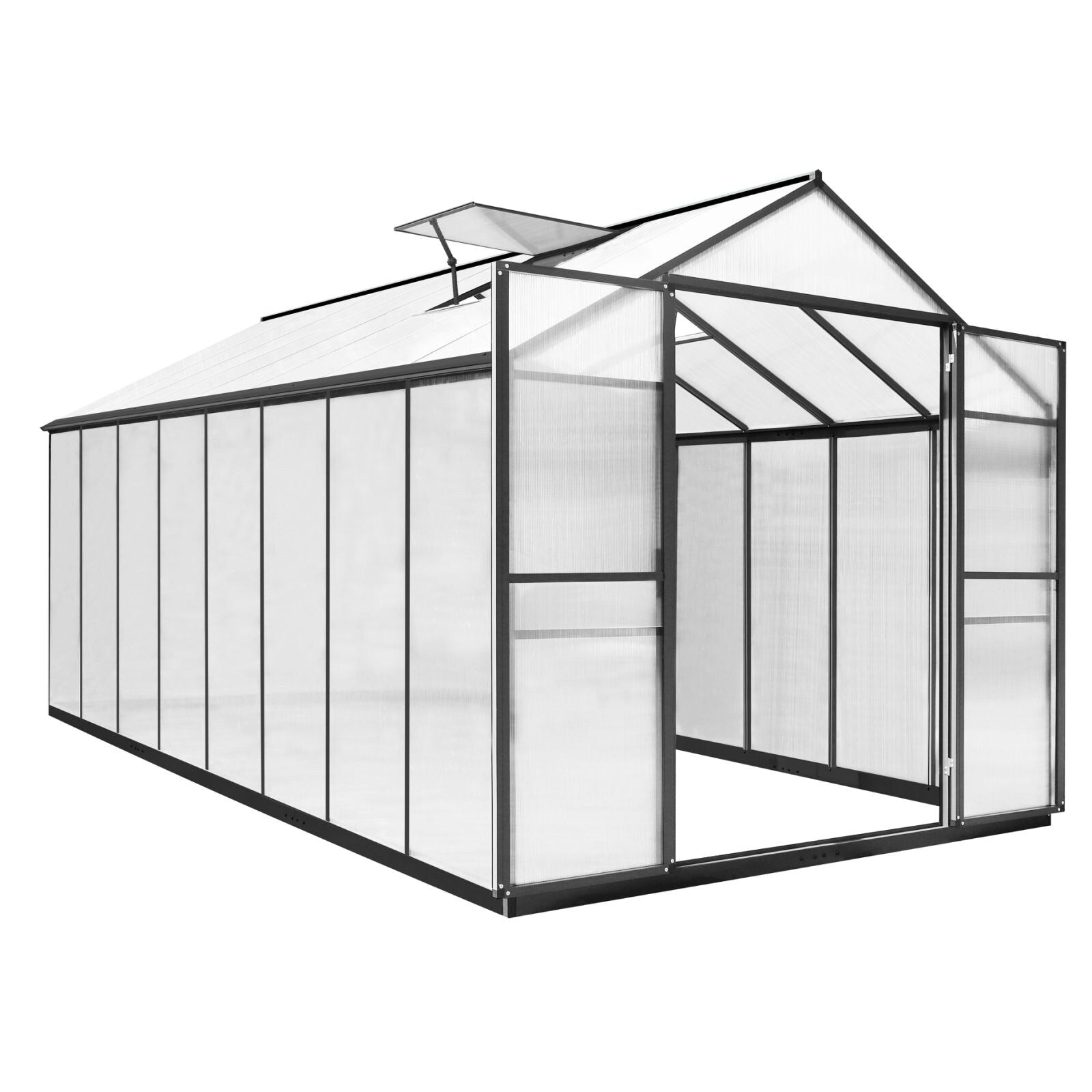 VEIKOUS Aluminum Walk-In Garden Greenhouse Kit with Adjustable Roof Vent and Lockable Door Grey
