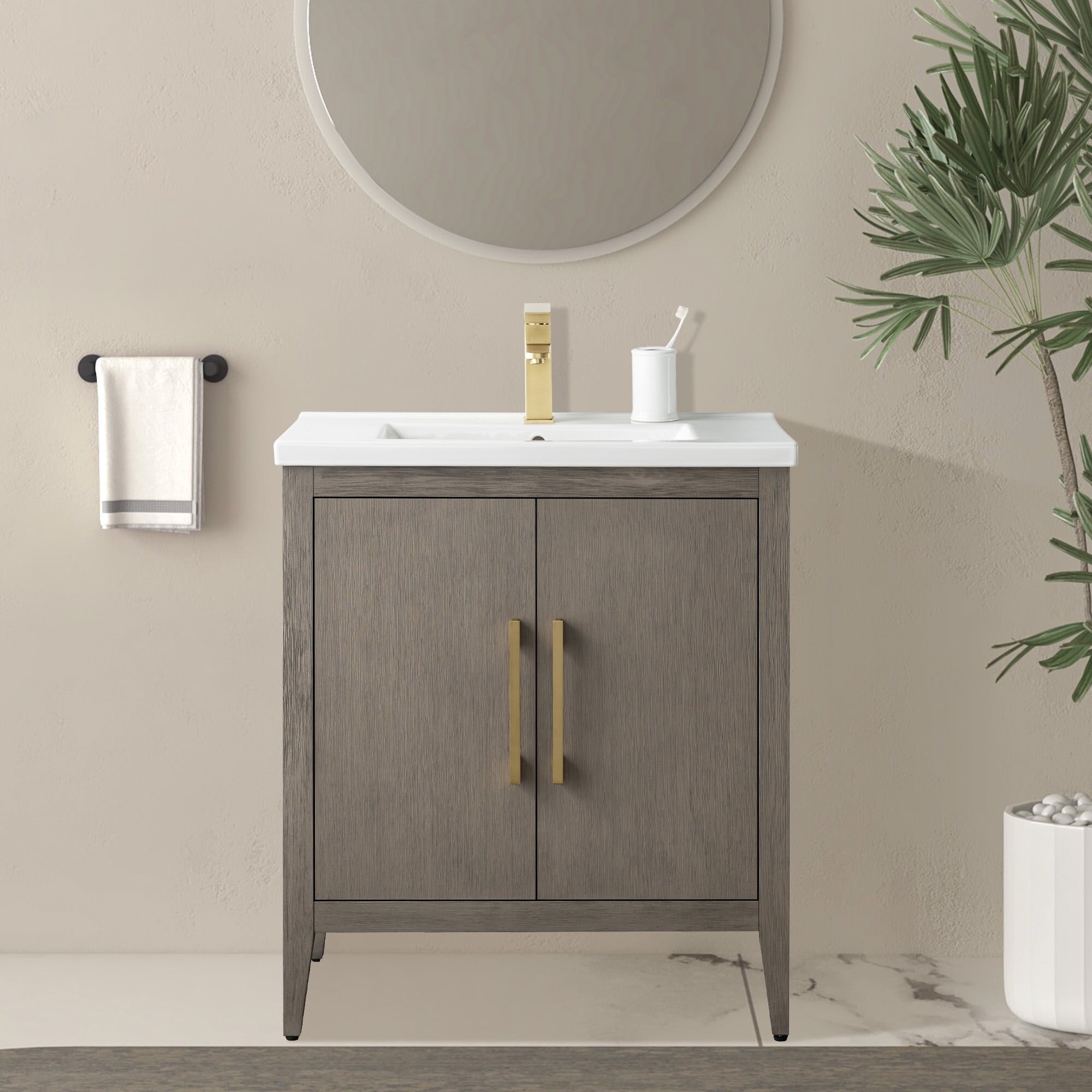 Vanity Art 20 or 24 or 30 Single Sink Bathroom Vanity Cabinet with Ceramic Top