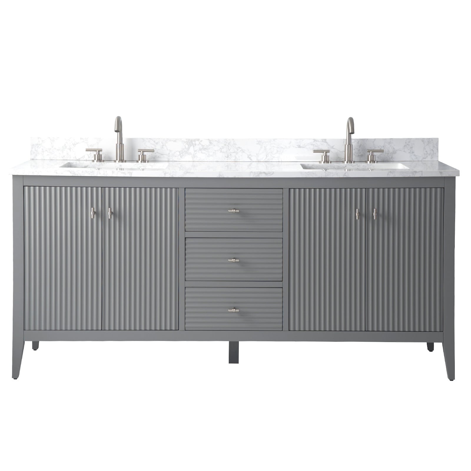 Vanity Art 72 Double Sink Bathroom Vanity Cabinet with Engineered Marble Top