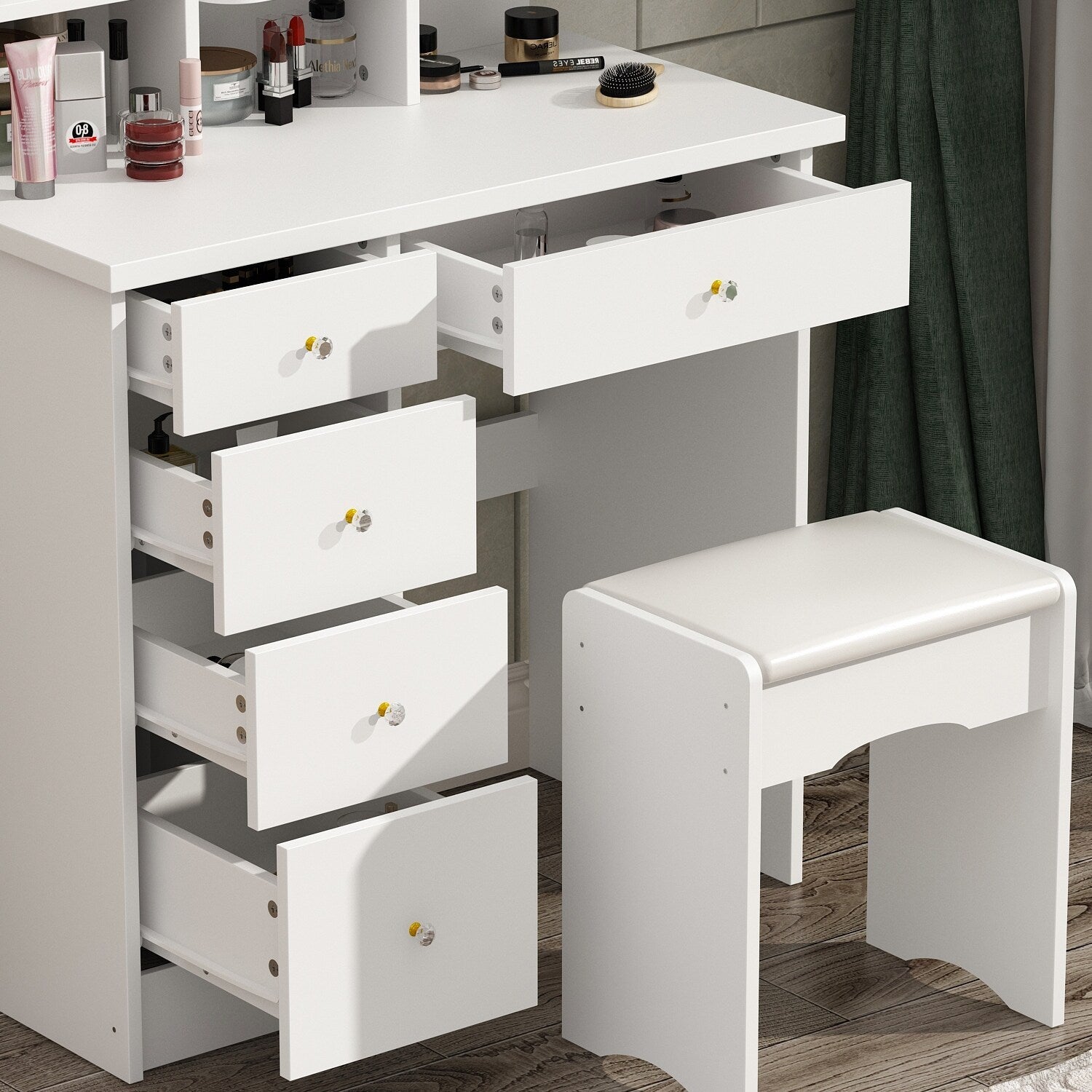 Vanity Set With Mirror and Lamp Home Makeup Dressing Table with Stool
