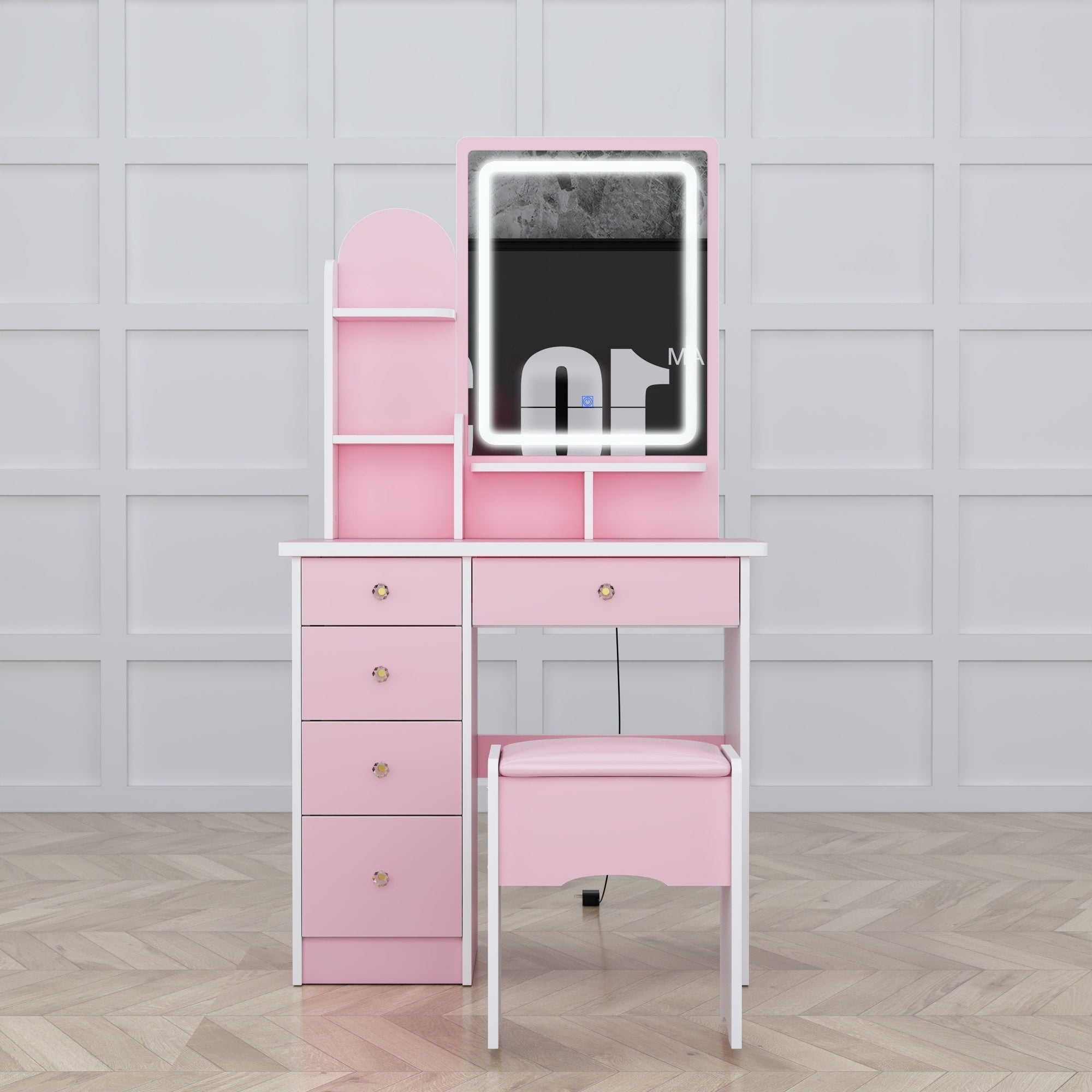 Vanity Set With Mirror and Lamp Home Makeup Dressing Table with Stool