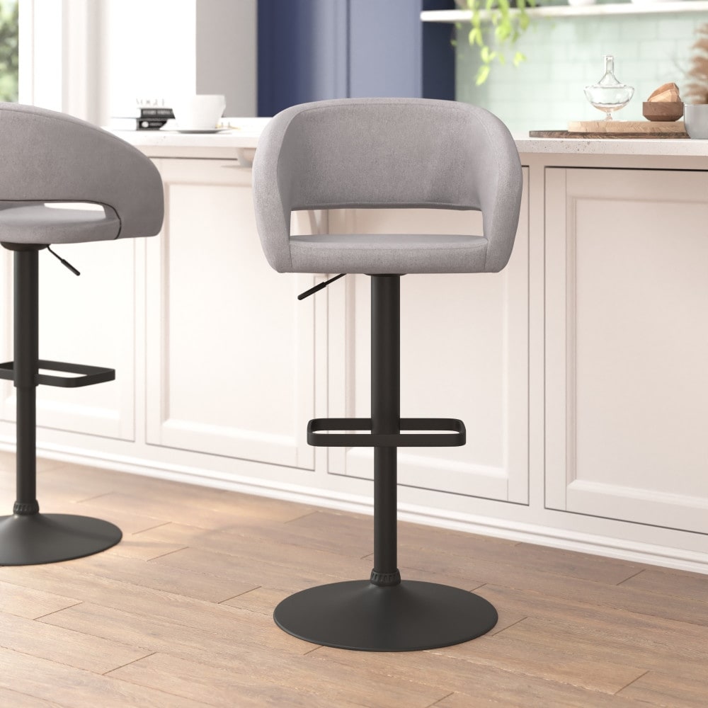 Modern Upholstered Adjustable-Height Barstool with Rounded Back