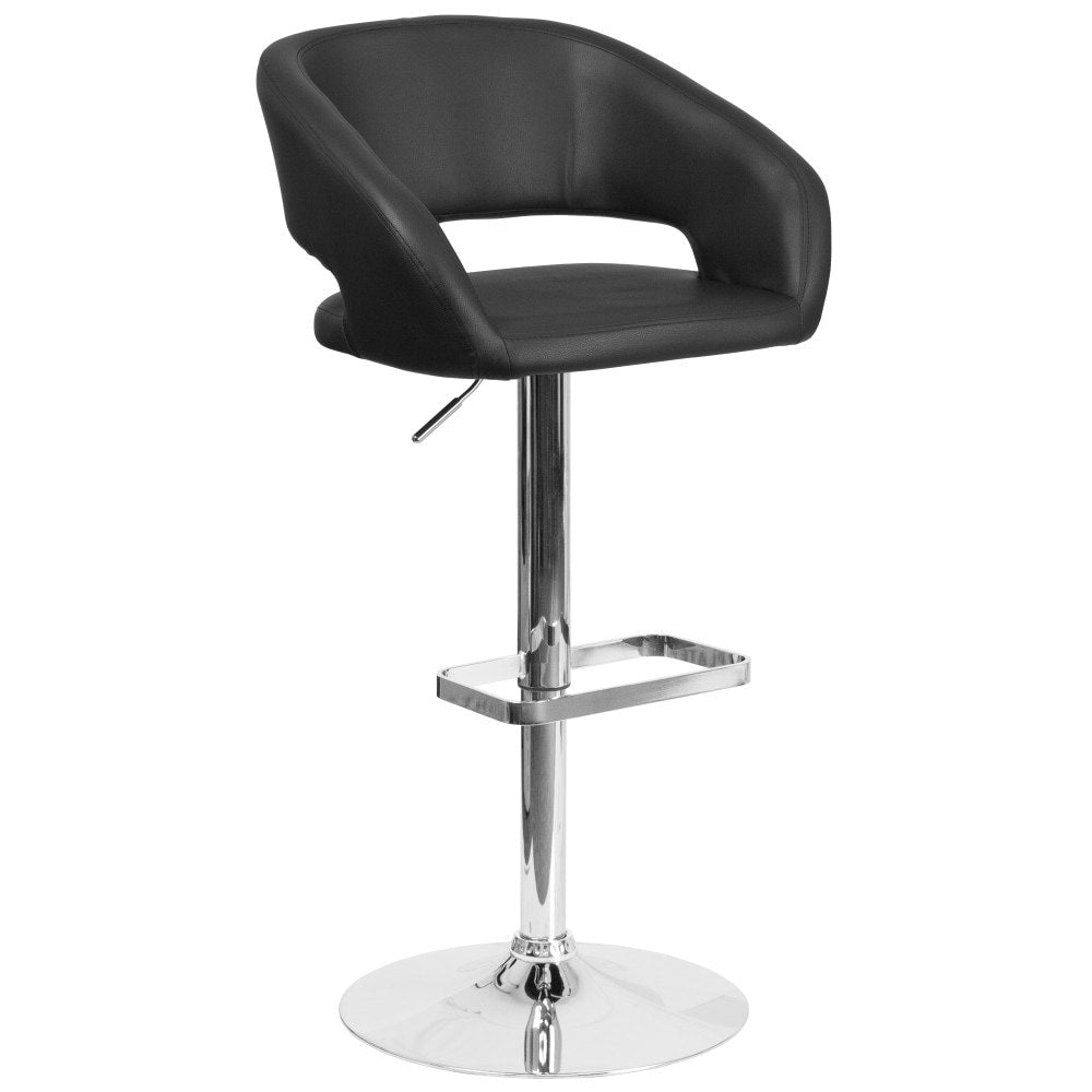 Modern Upholstered Adjustable-Height Barstool with Rounded Back