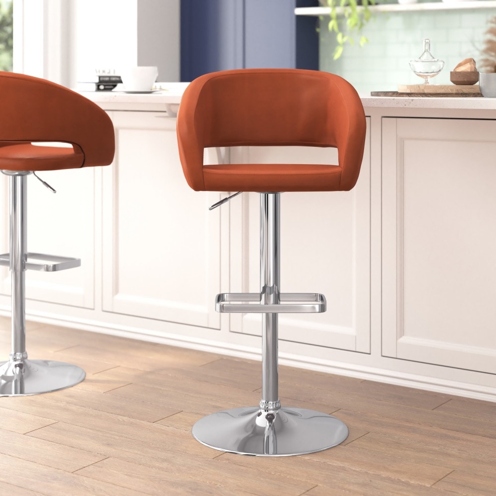 Modern Upholstered Adjustable-Height Barstool with Rounded Back